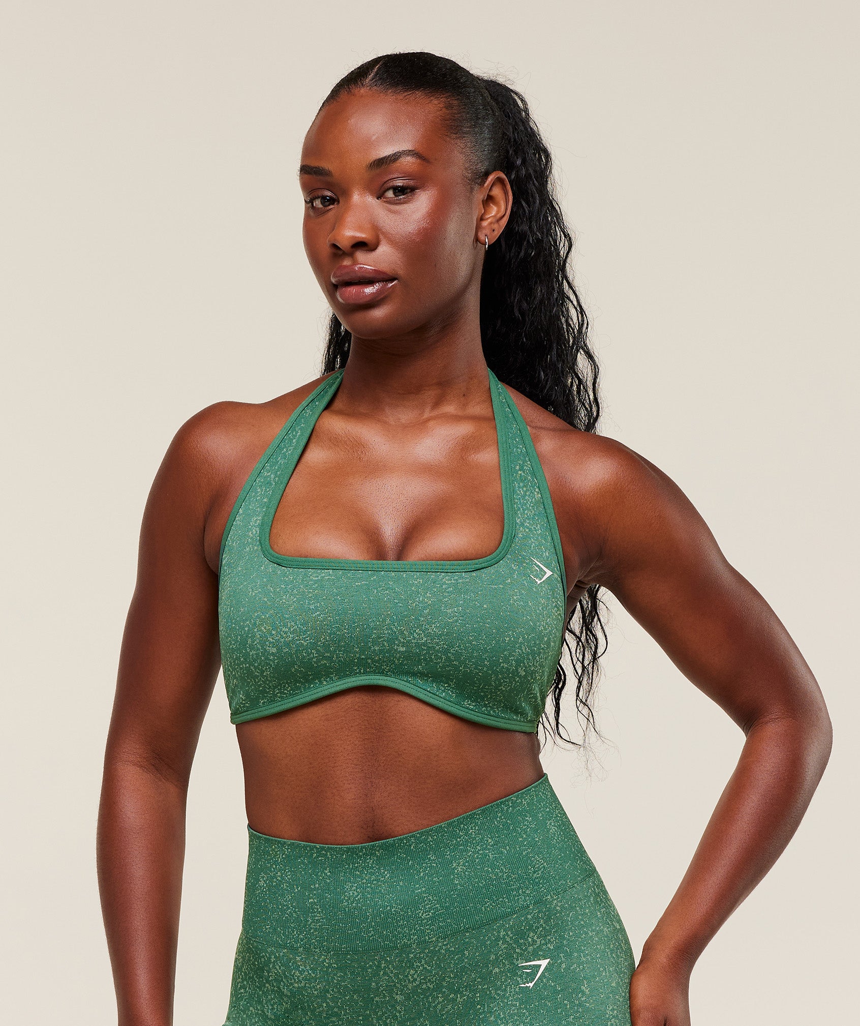 Gymshark Adapt Fleck Halterneck Sports Bra - Lift Green/Clay Green