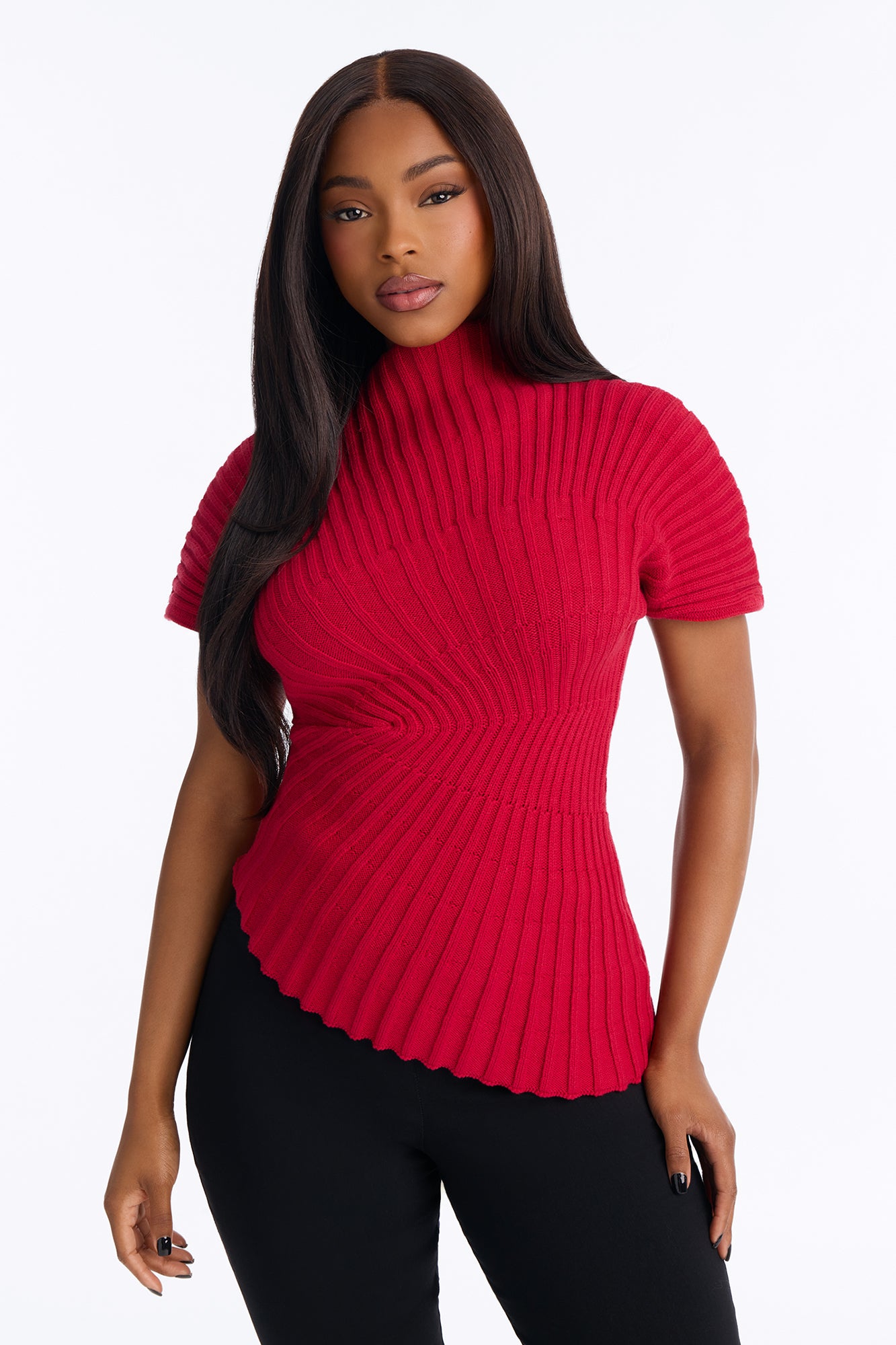 Sugared Kiss Pleated Short Sleeve Sweater - Red