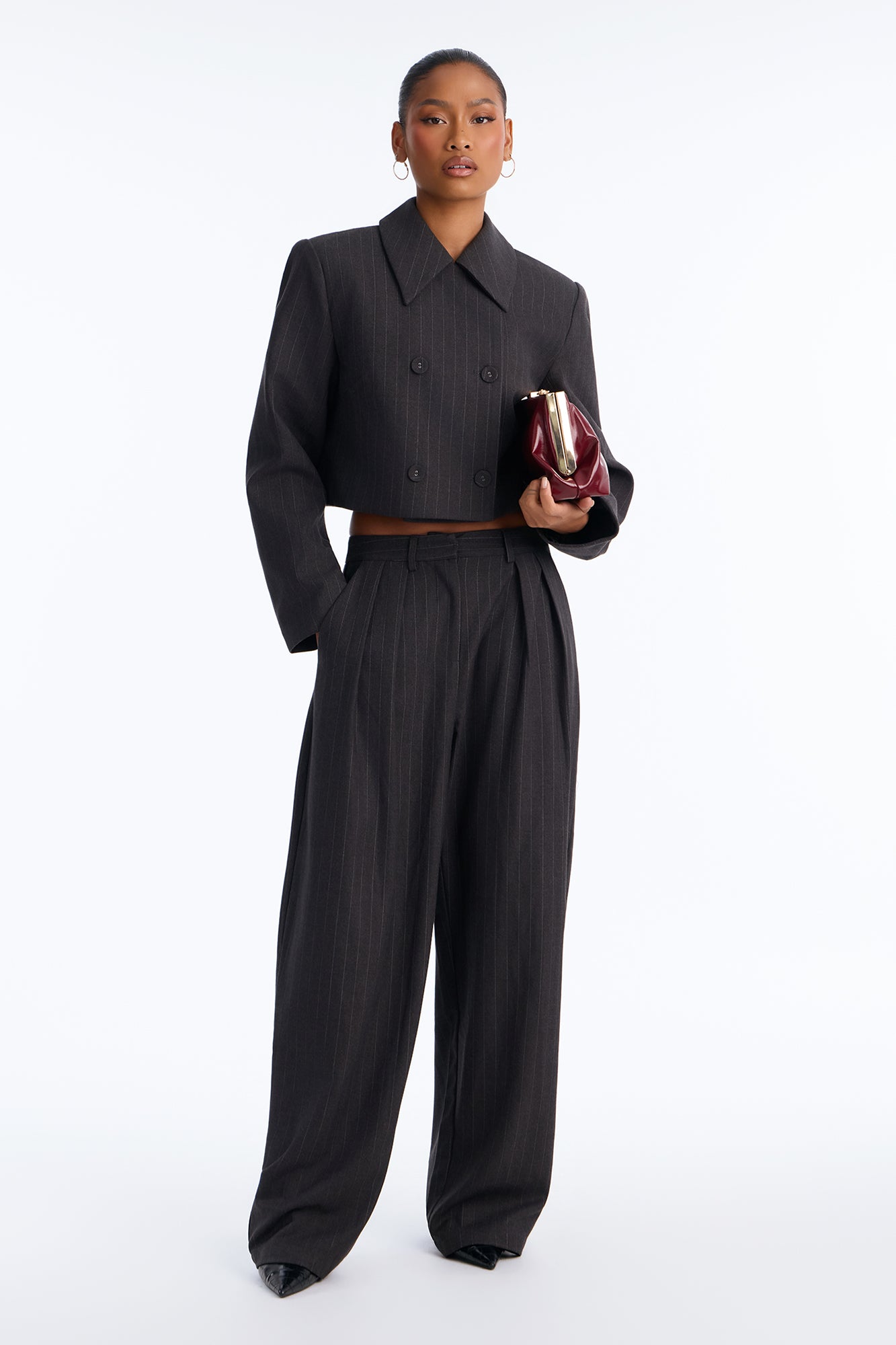 Maxine High Rise Barrel Leg Pleated Trouser - Charcoal