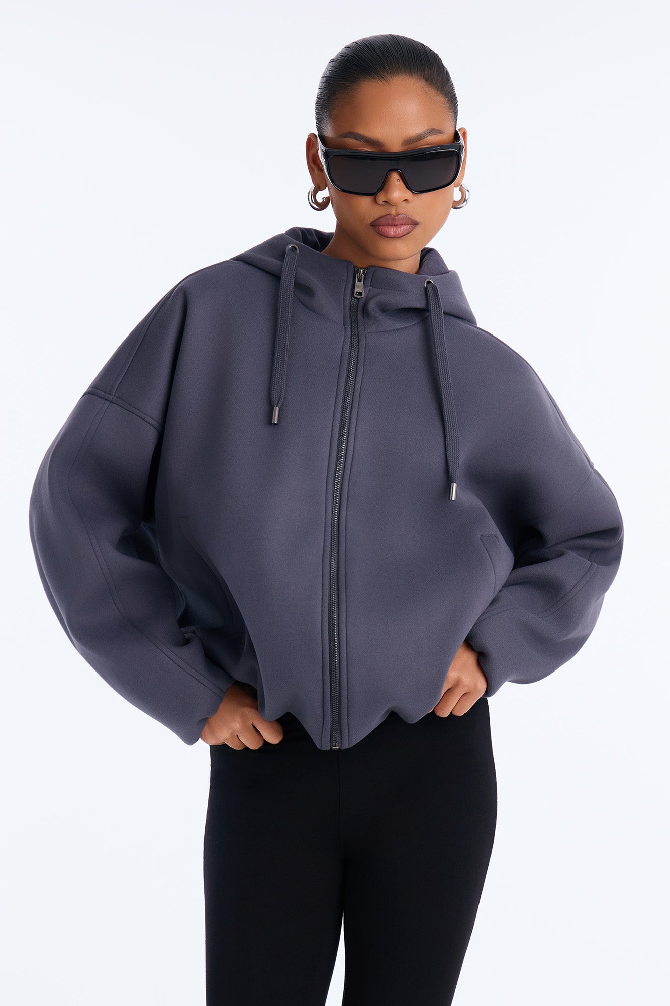 Layne Hooded Bomber Jacket - Charcoal