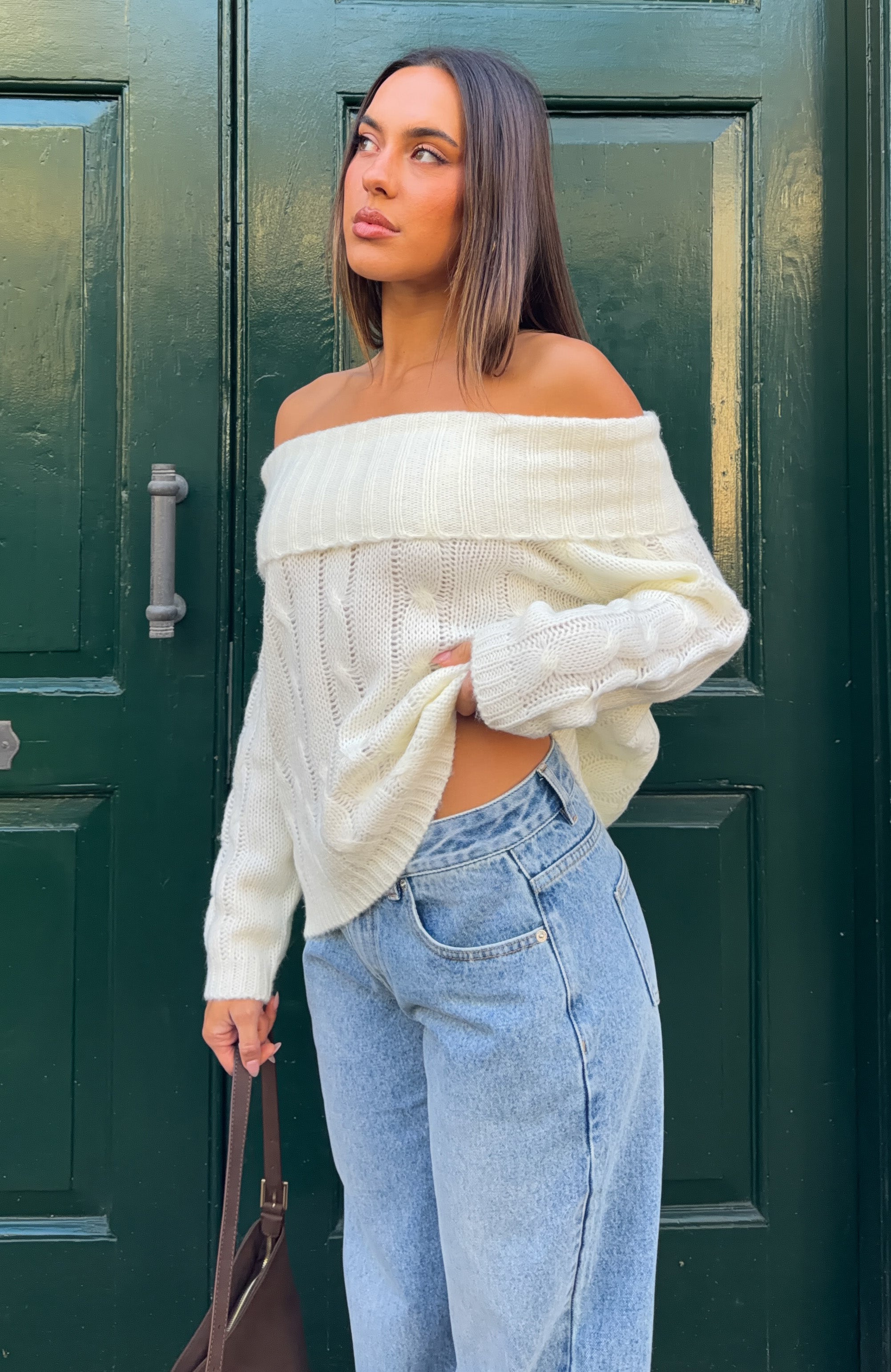 Lucienne Off Shoulder Knit Sweater Winter White
