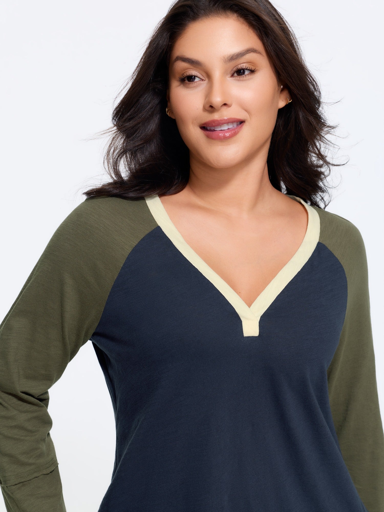 Cotton Contrast Trim Raglan Sleeve T‑Shirt