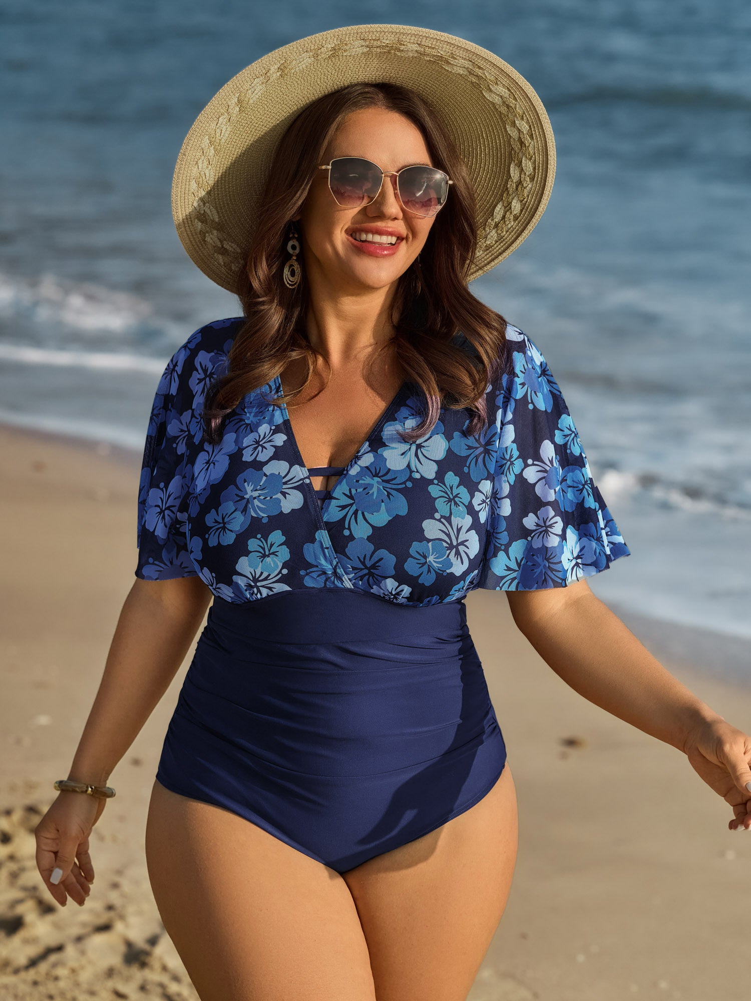 Floral Print Mesh One-Piece Swimsuit