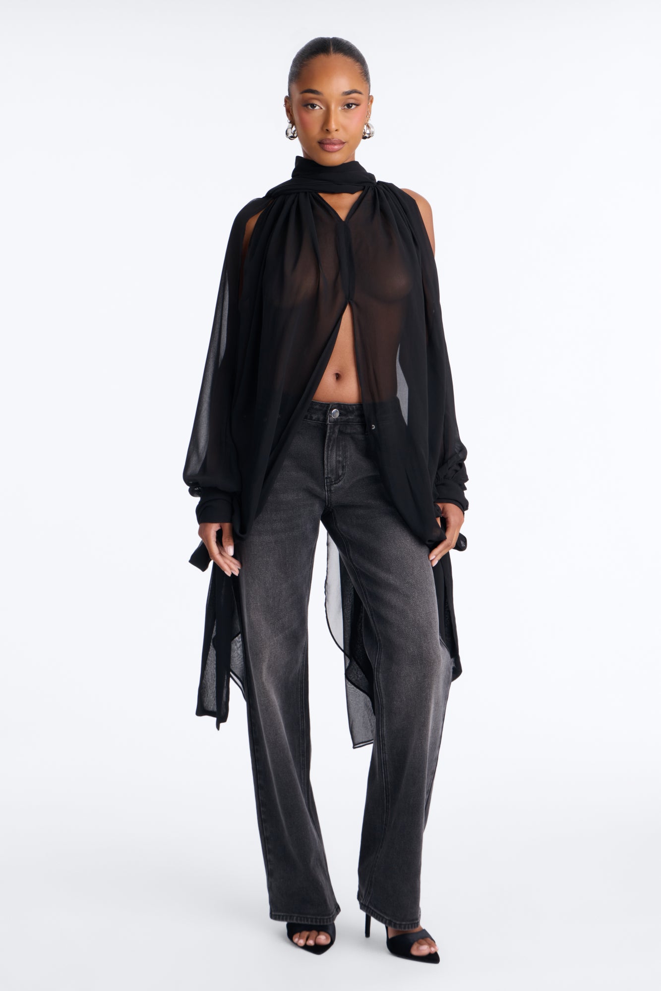 Izabel Cold Shoulder Chiffon Blouse - Black