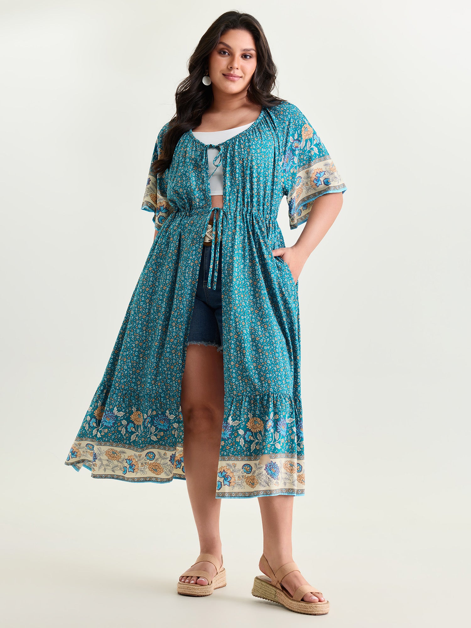 Supersoft Color Contrast Flowy Kimono