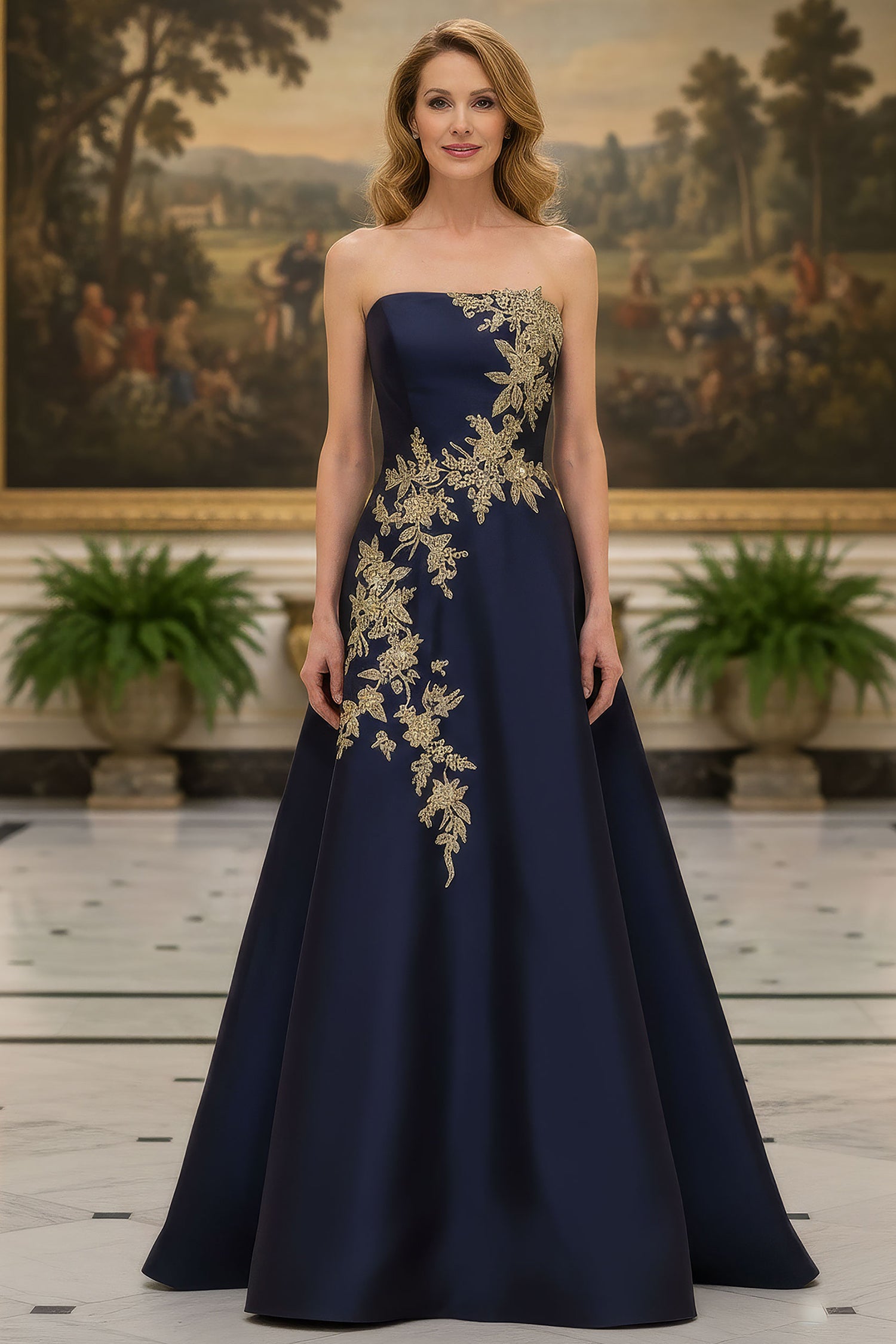 MGNY By Mori Lee 2070066 - Straight Neck Beaded Applique Evening Gown
