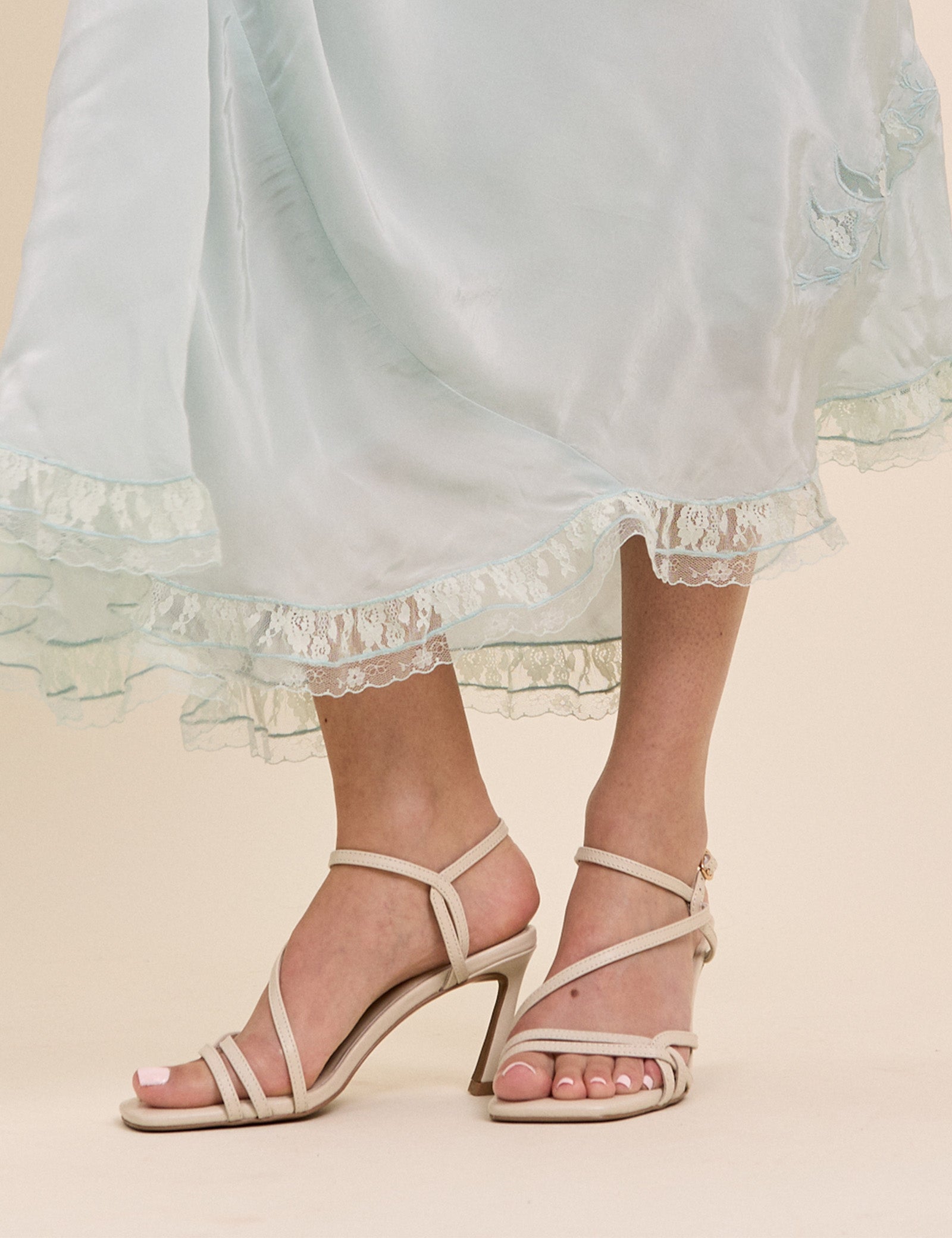 White Leather Strappy High Heels