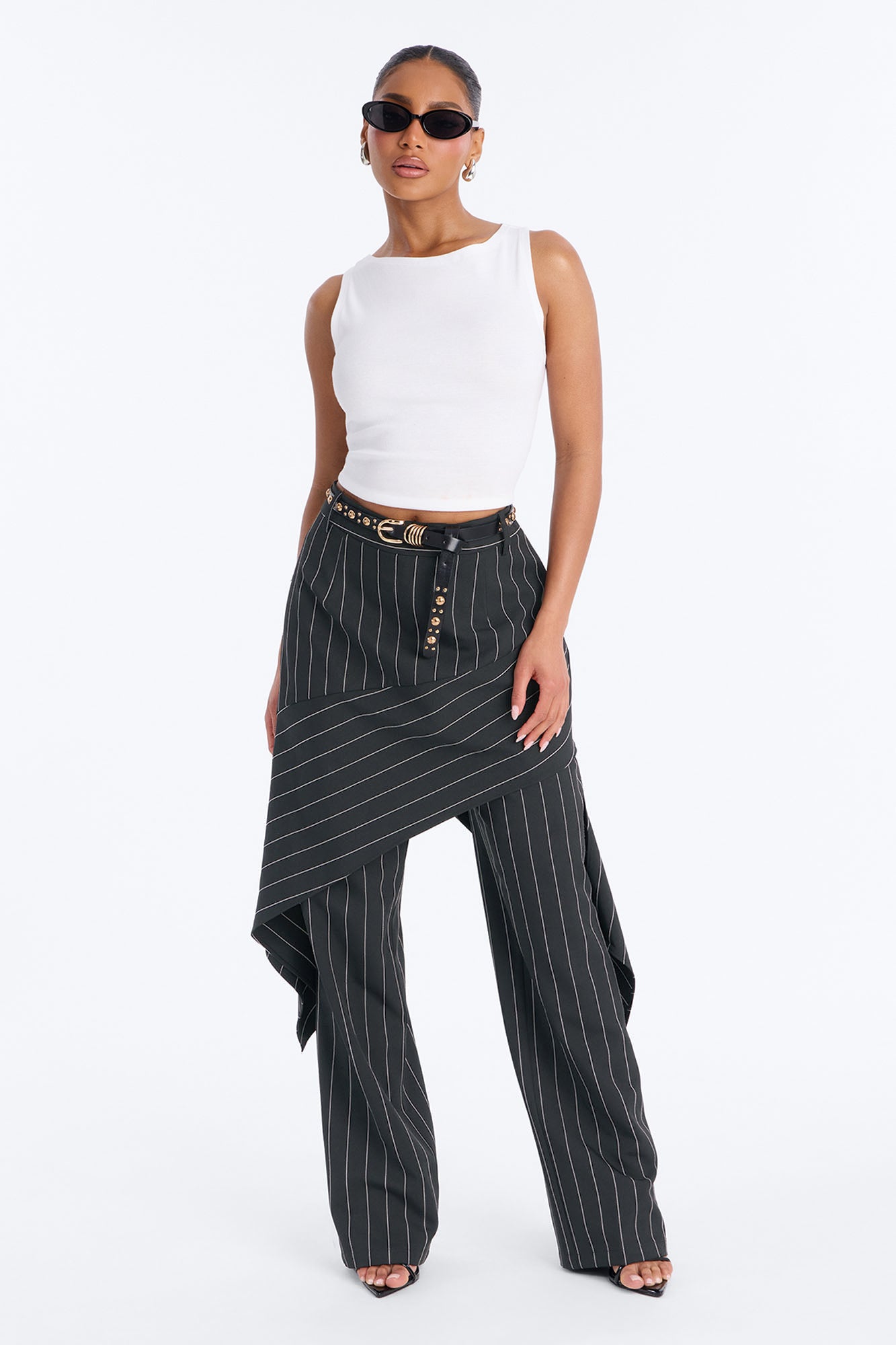 Big Spender Mid Rise Pinstripe Skirt Pant - Charcoal
