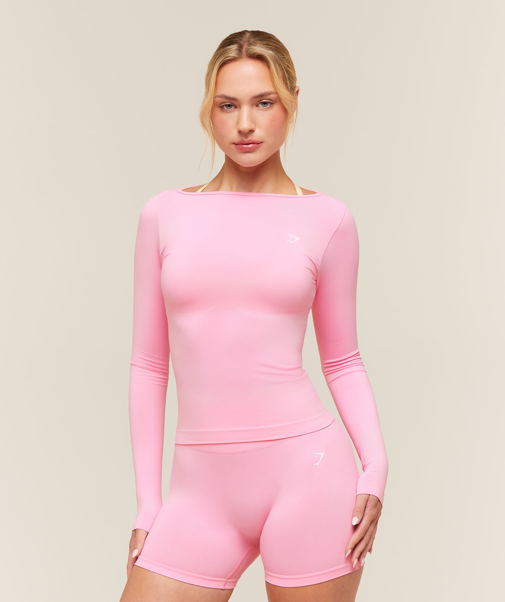 Gymshark Everyday Seamless Wide Neck Long Sleeve Top - Poise Pink