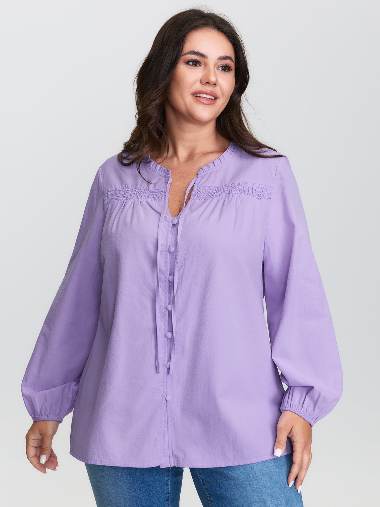Pure Cotton Shirred Button Down Shirt