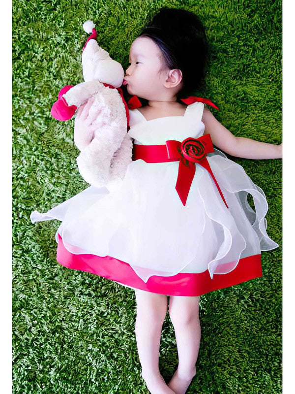 Chic A-Line Square Neckline Satin Organza Tea-length Bow Flower Girl Dresses