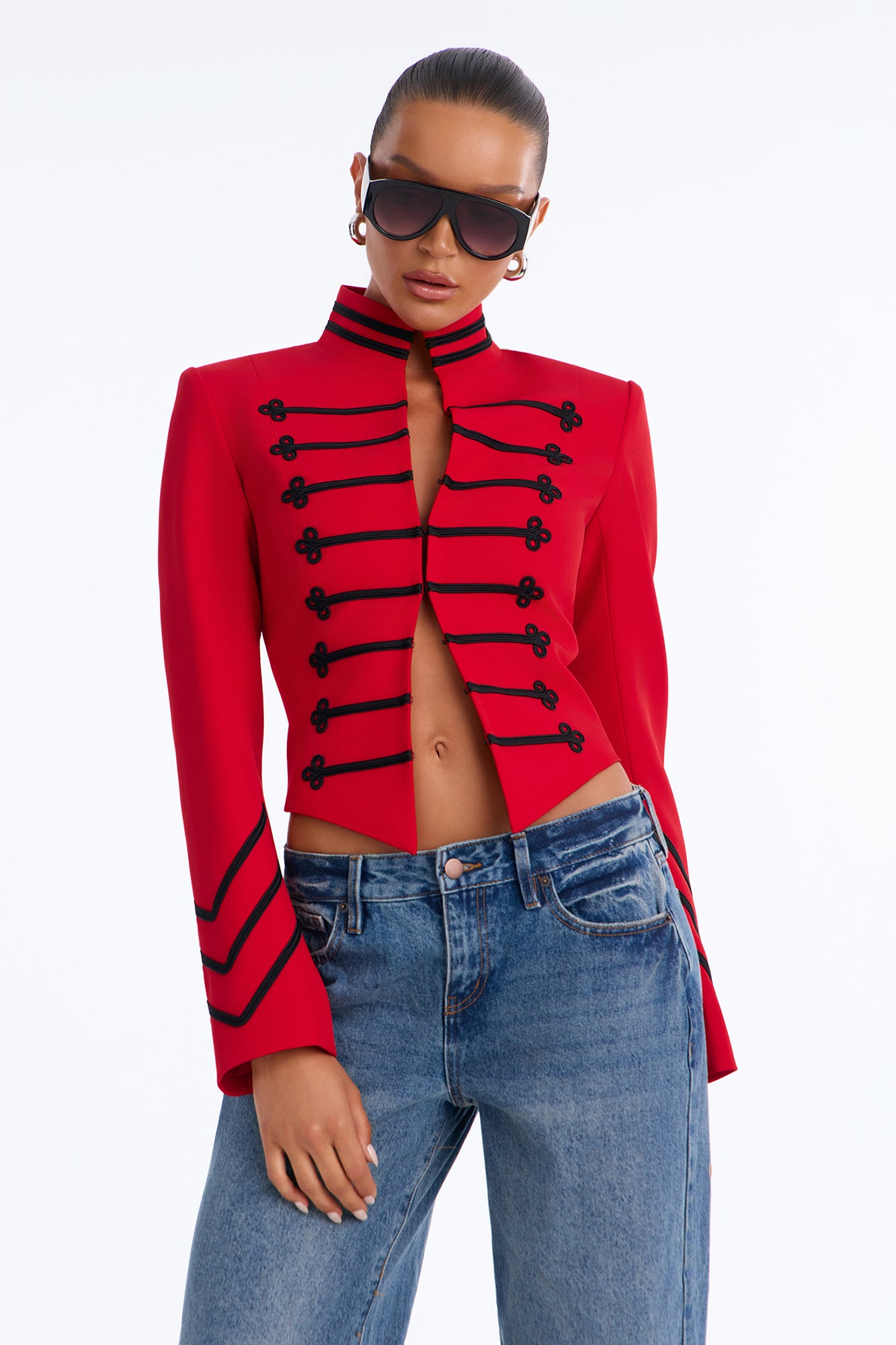 Gia Contrast Trim Crepe Blazer - Red