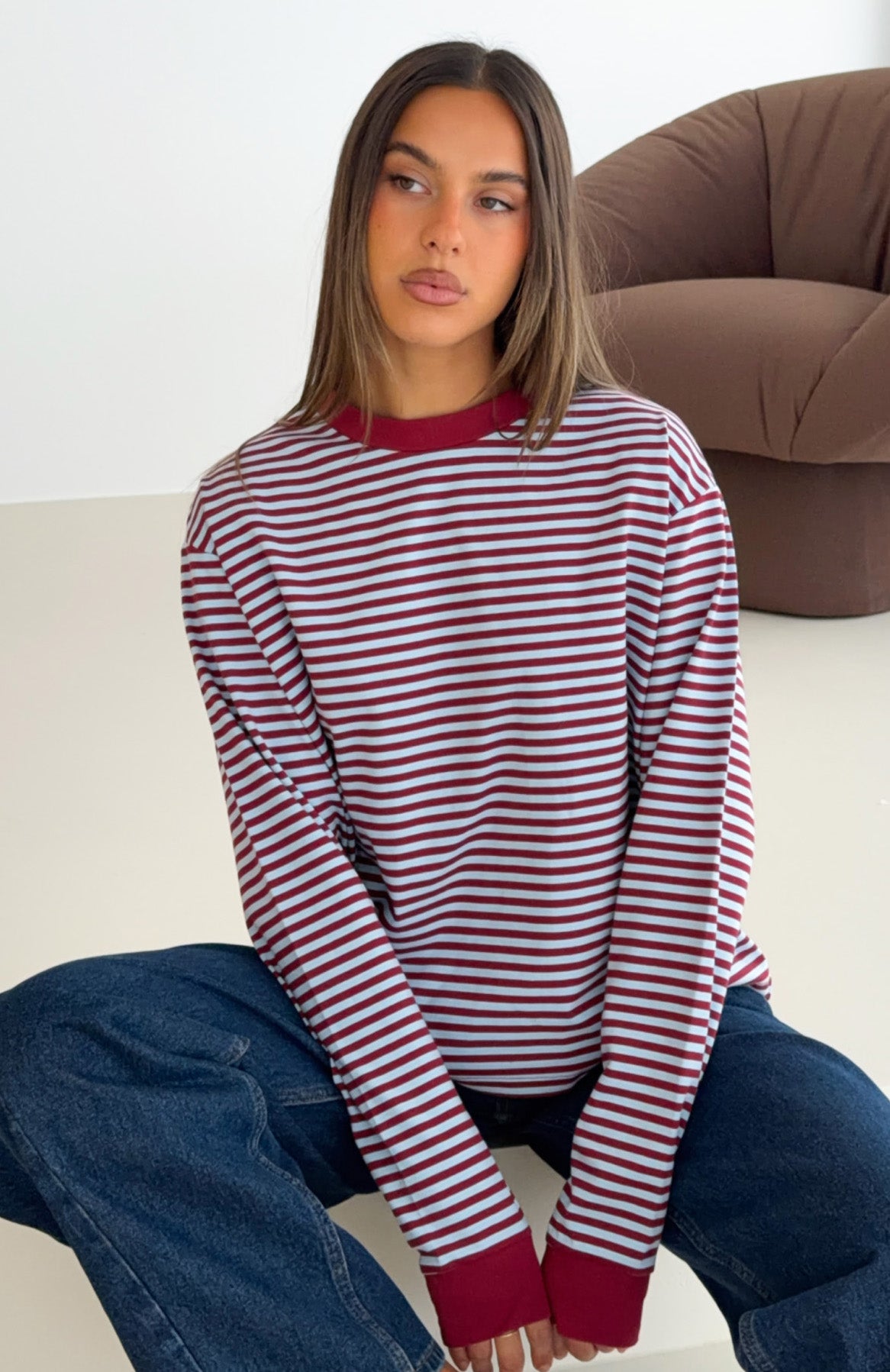 Touchdown Long Sleeve Tee Red/Blue Stripe