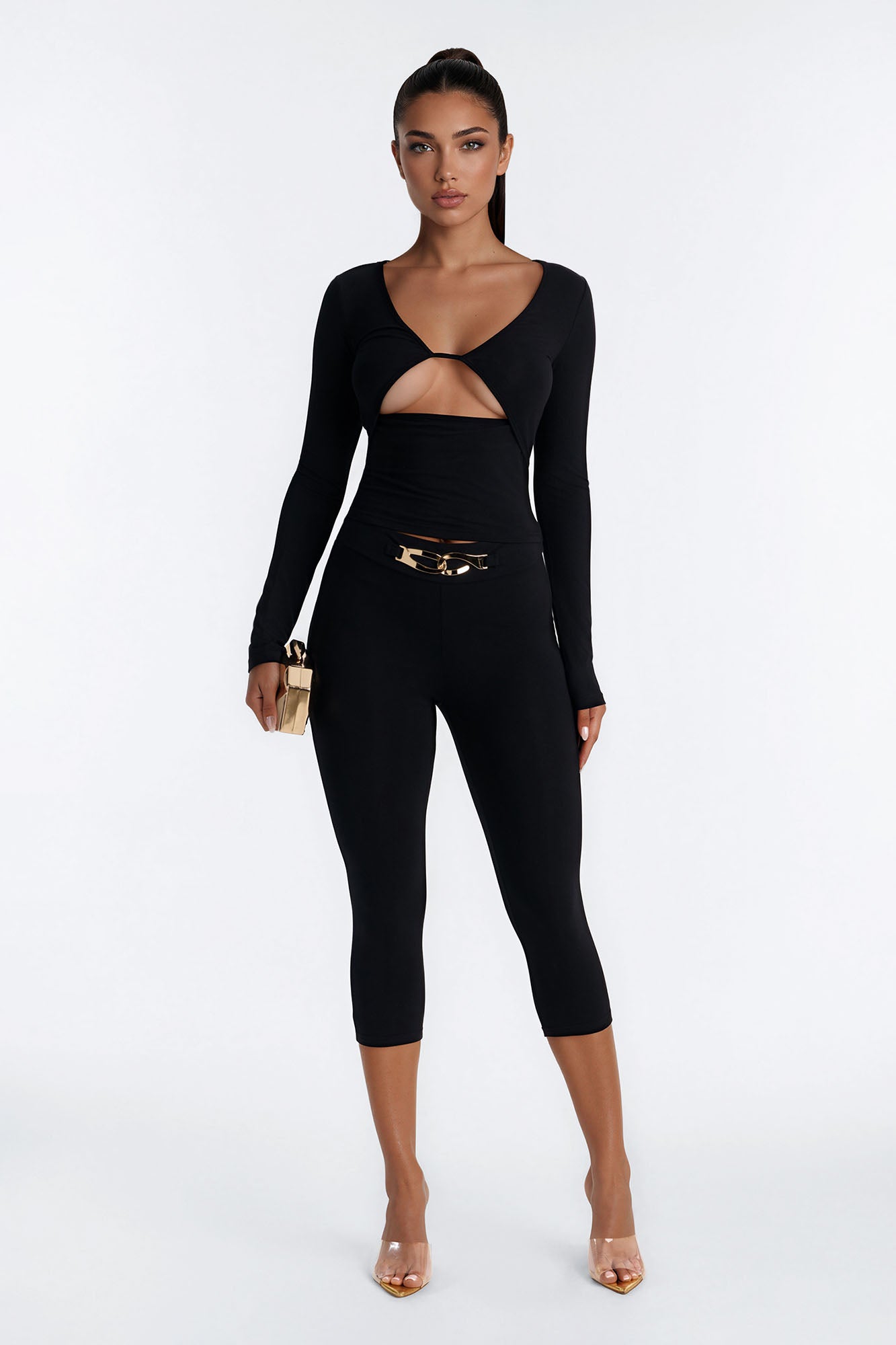 Midnight Moon Long Sleeve Capri Set - Black