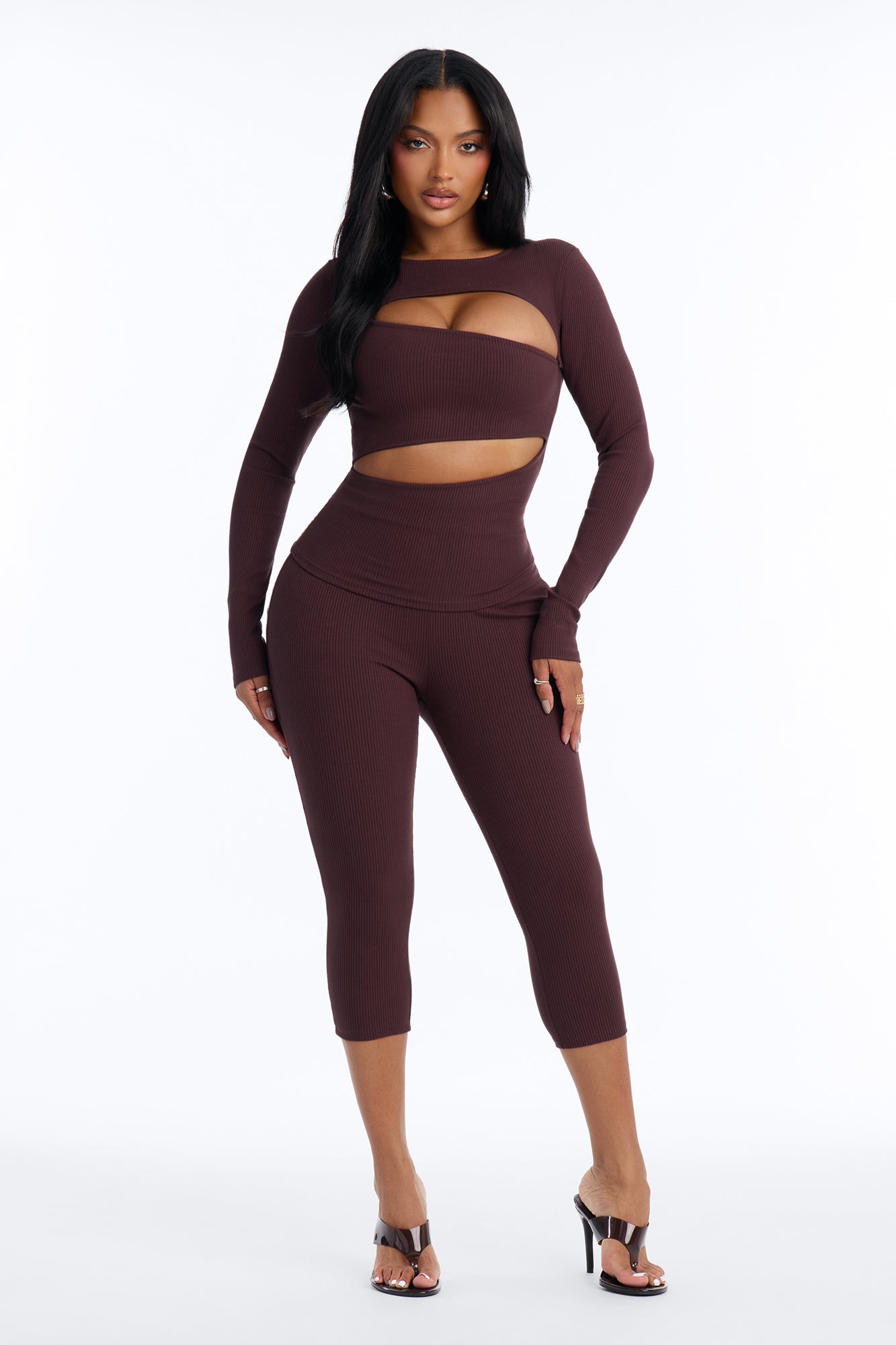 Acacia Snatched Long Sleeve Capri Set - Chocolate