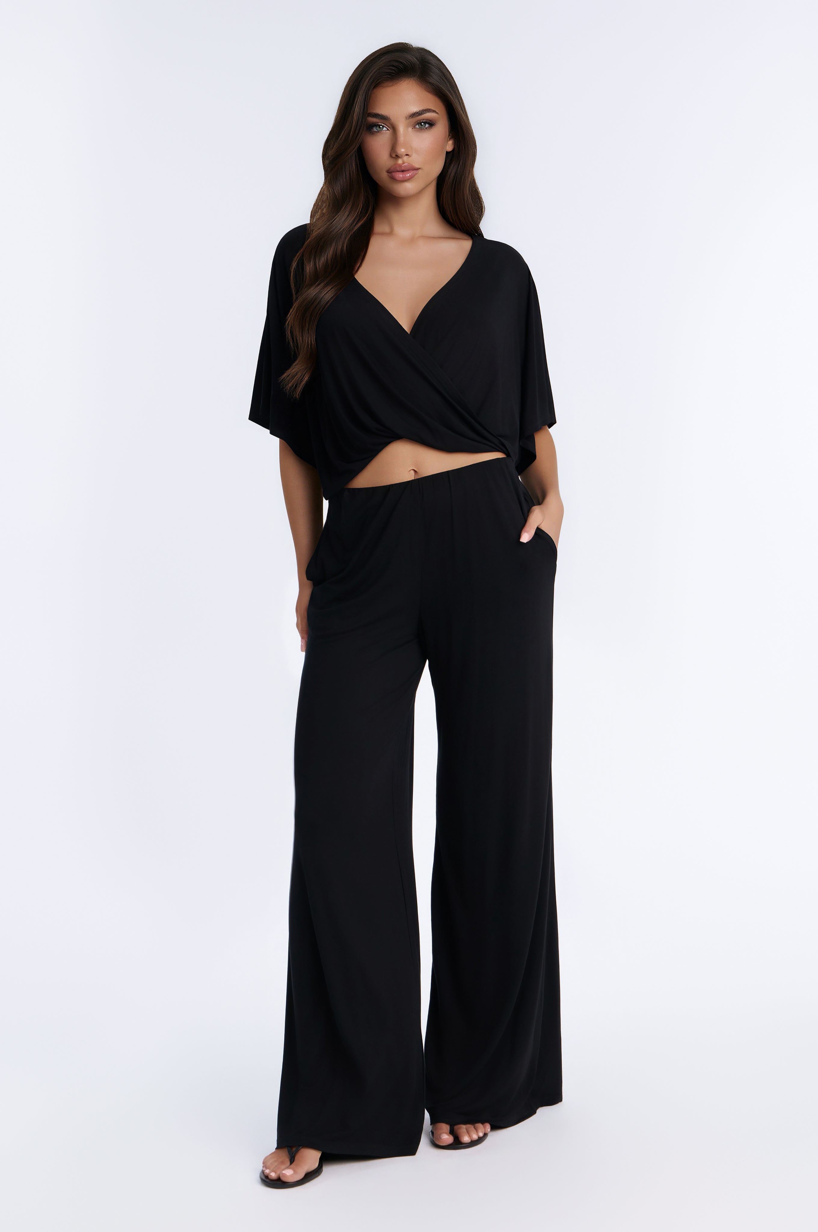 Resa Wide Leg Pant Set - Black