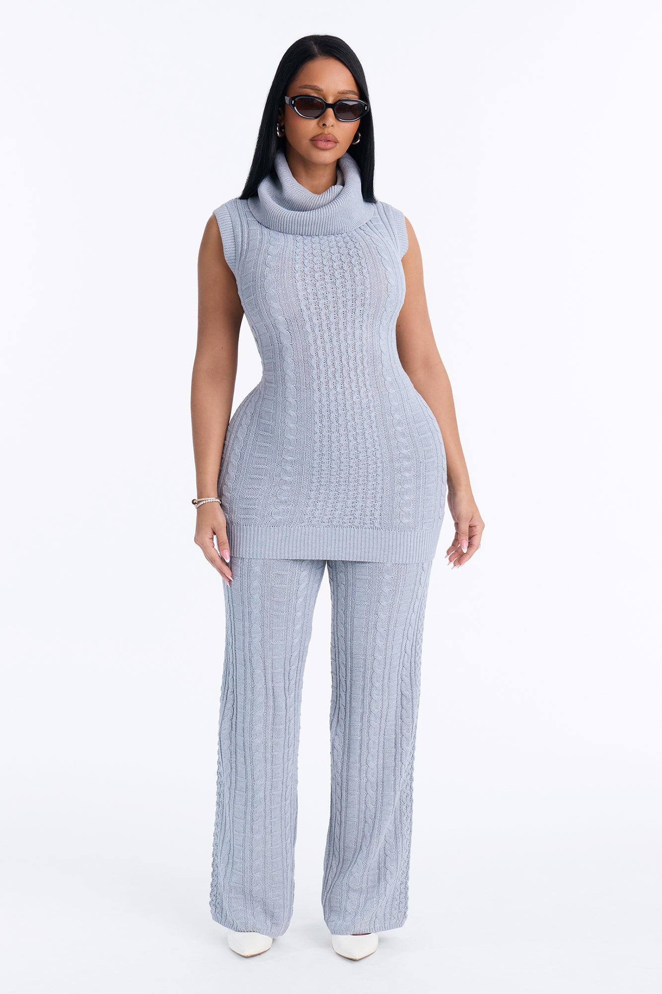 Sofia Turtle Neck Sweater Pant Set - Grey