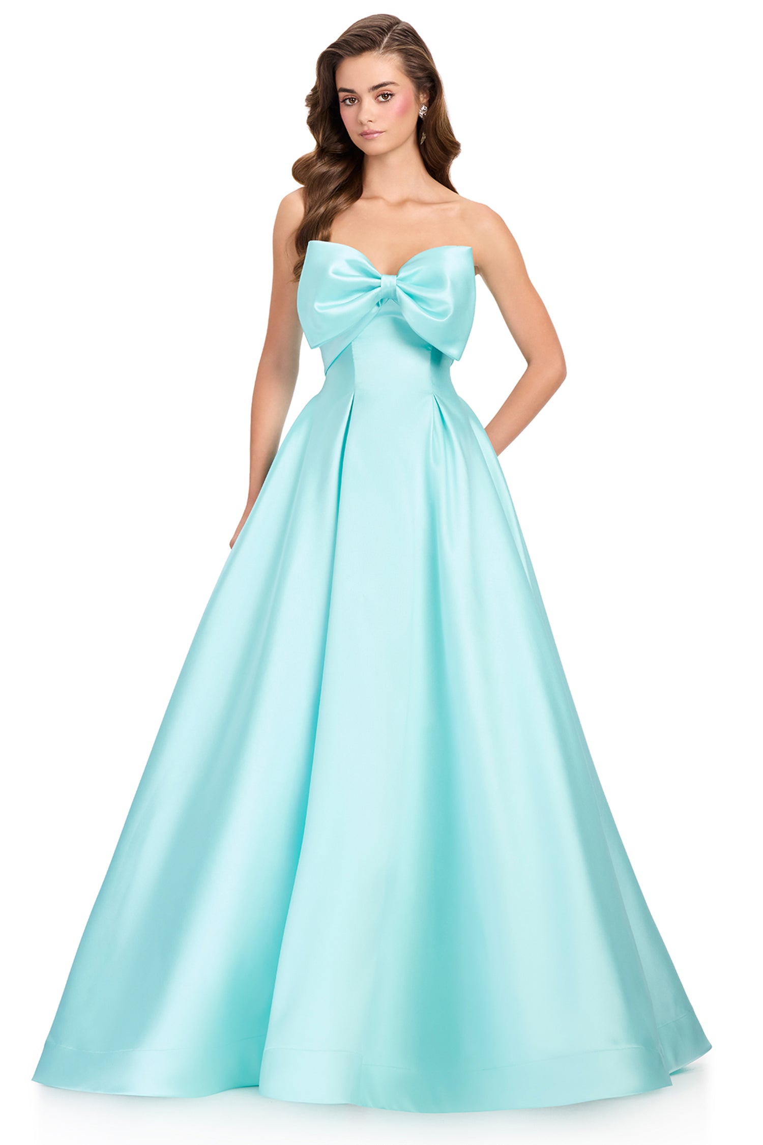 Ashley Lauren 12406 - Bow Front Mikado Pleated Prom Ballgown