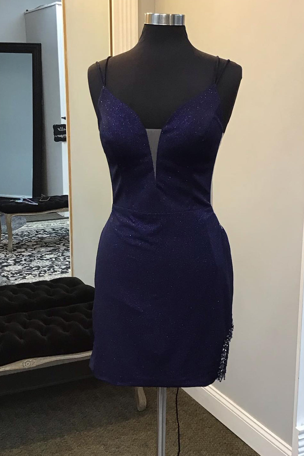 Sparkly Navy Fringed Tight Short Homecoming Dress/Mini Dress