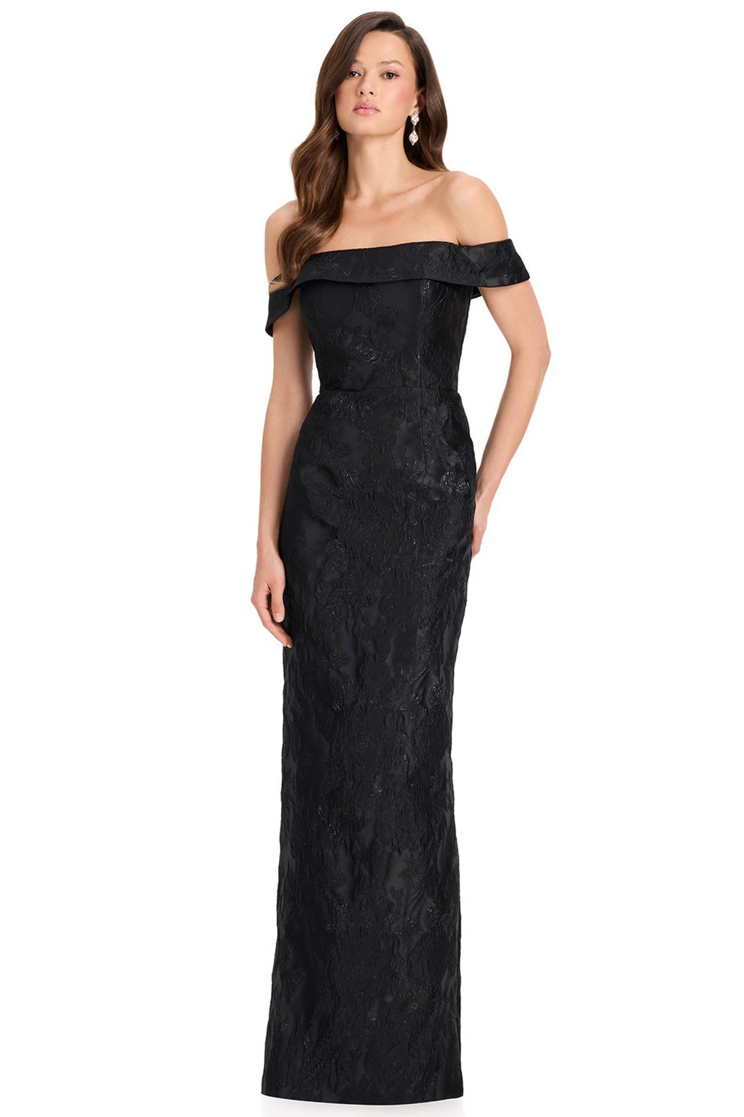Ashley Lauren E12367 Textured Brocade Column Evening Gown