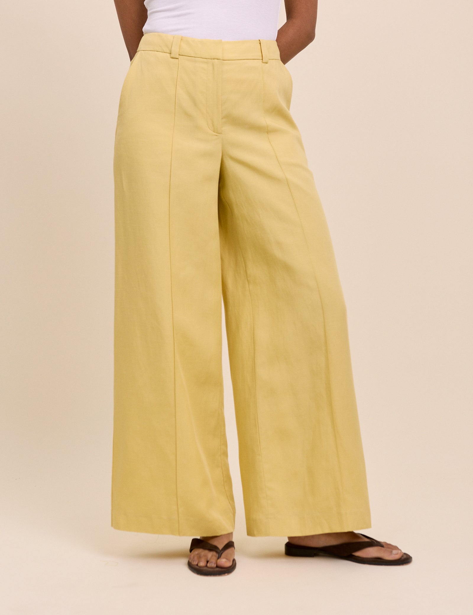 Yellow Wide Leg Tailored Trousers