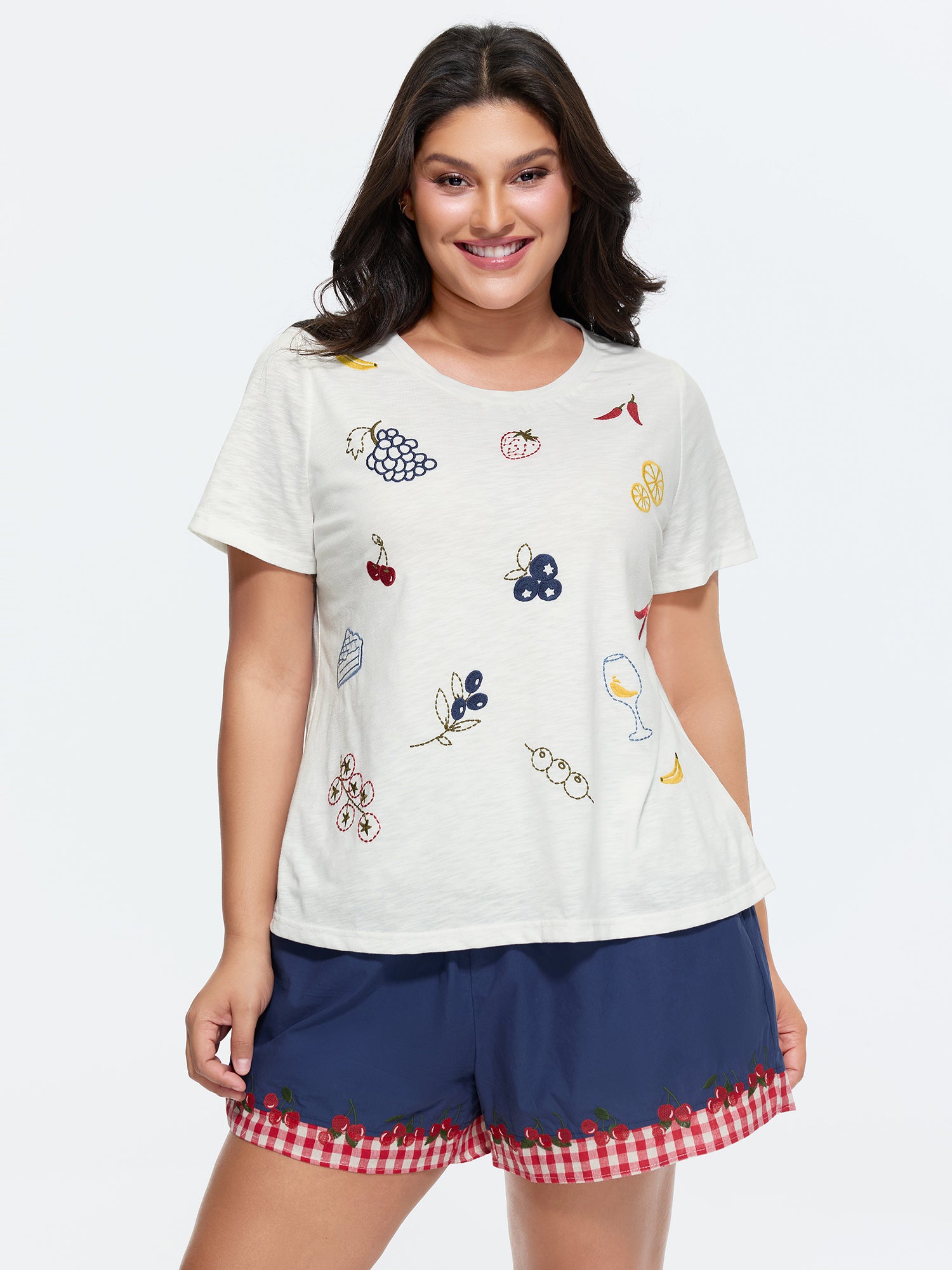 Supersoft Fruit Embroidered Round Neck T-Shirt