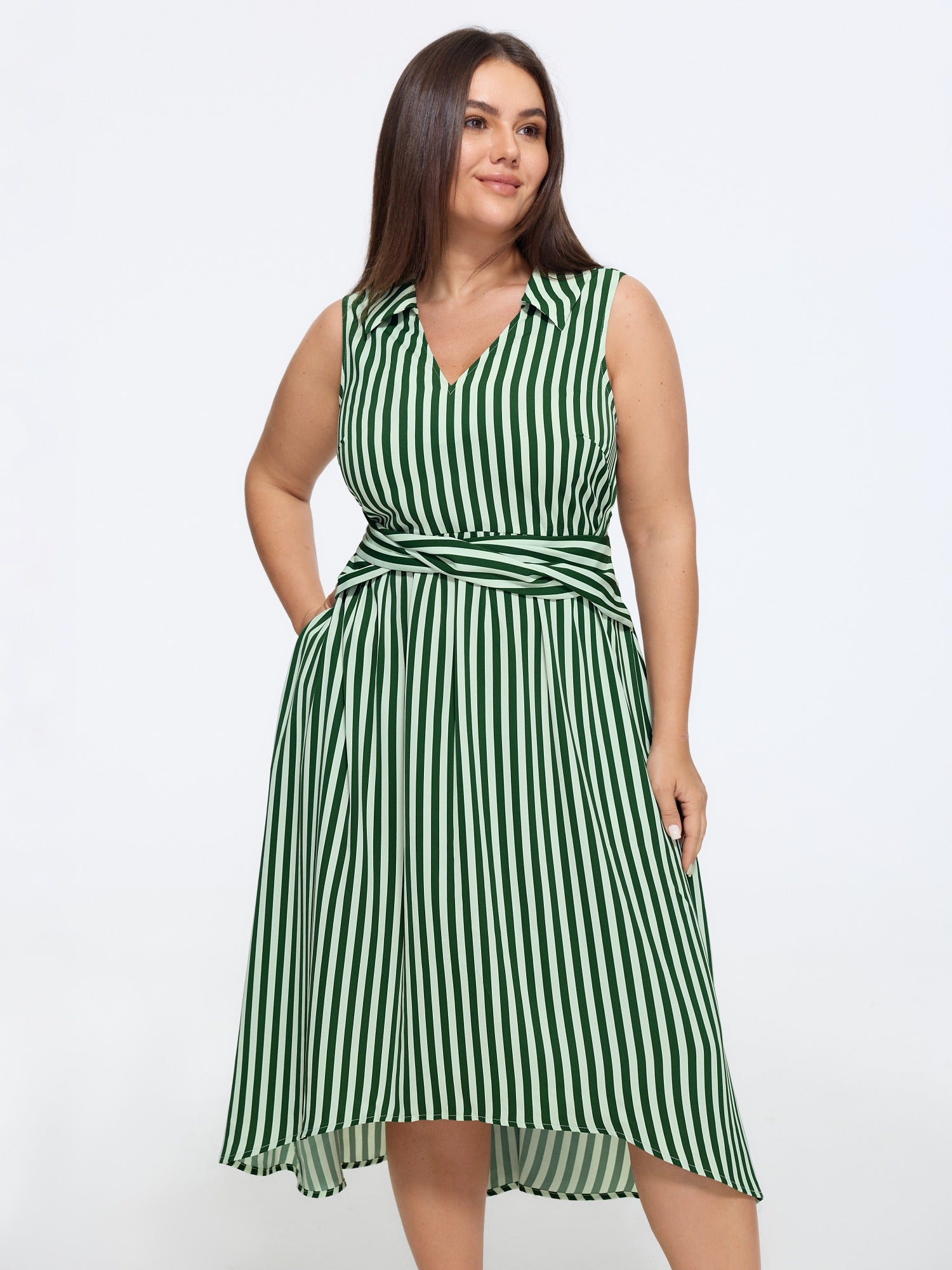 Stripe Print Waist Twist Knot Midi Dress