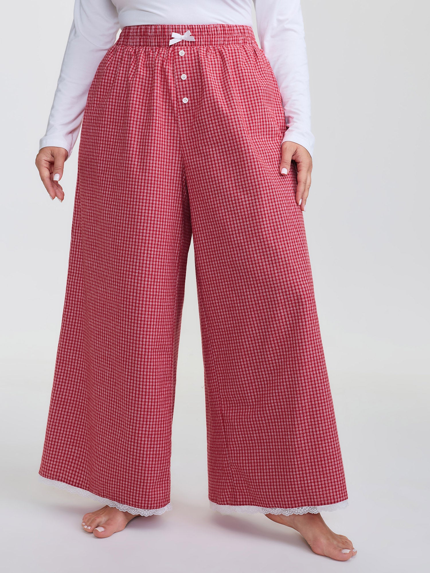 Checkered Lace Buckle Detail Lounge Bottoms