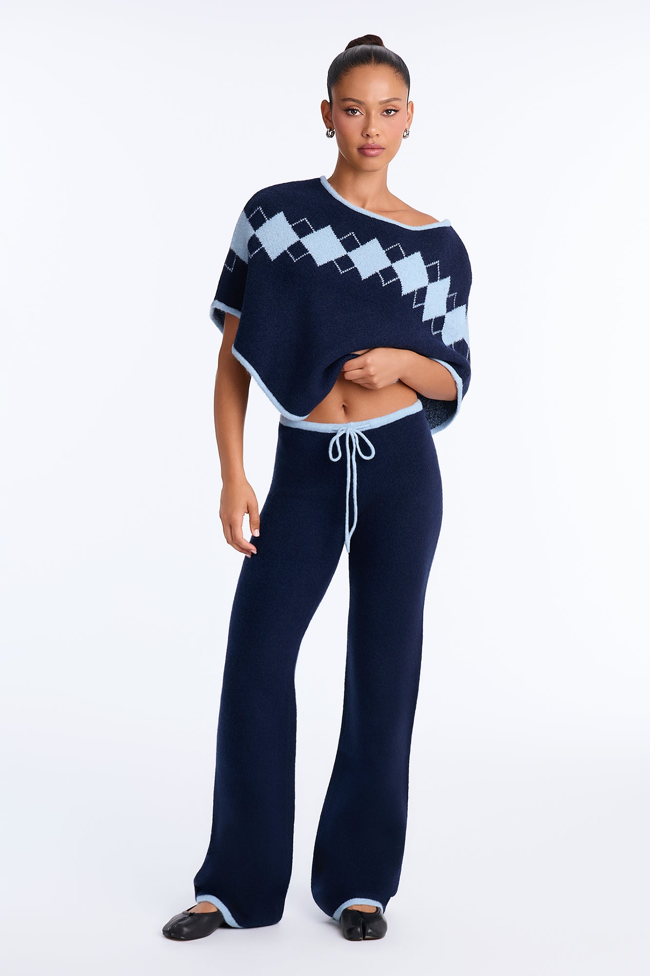 Francesca Knit Poncho Pant Set - Navy