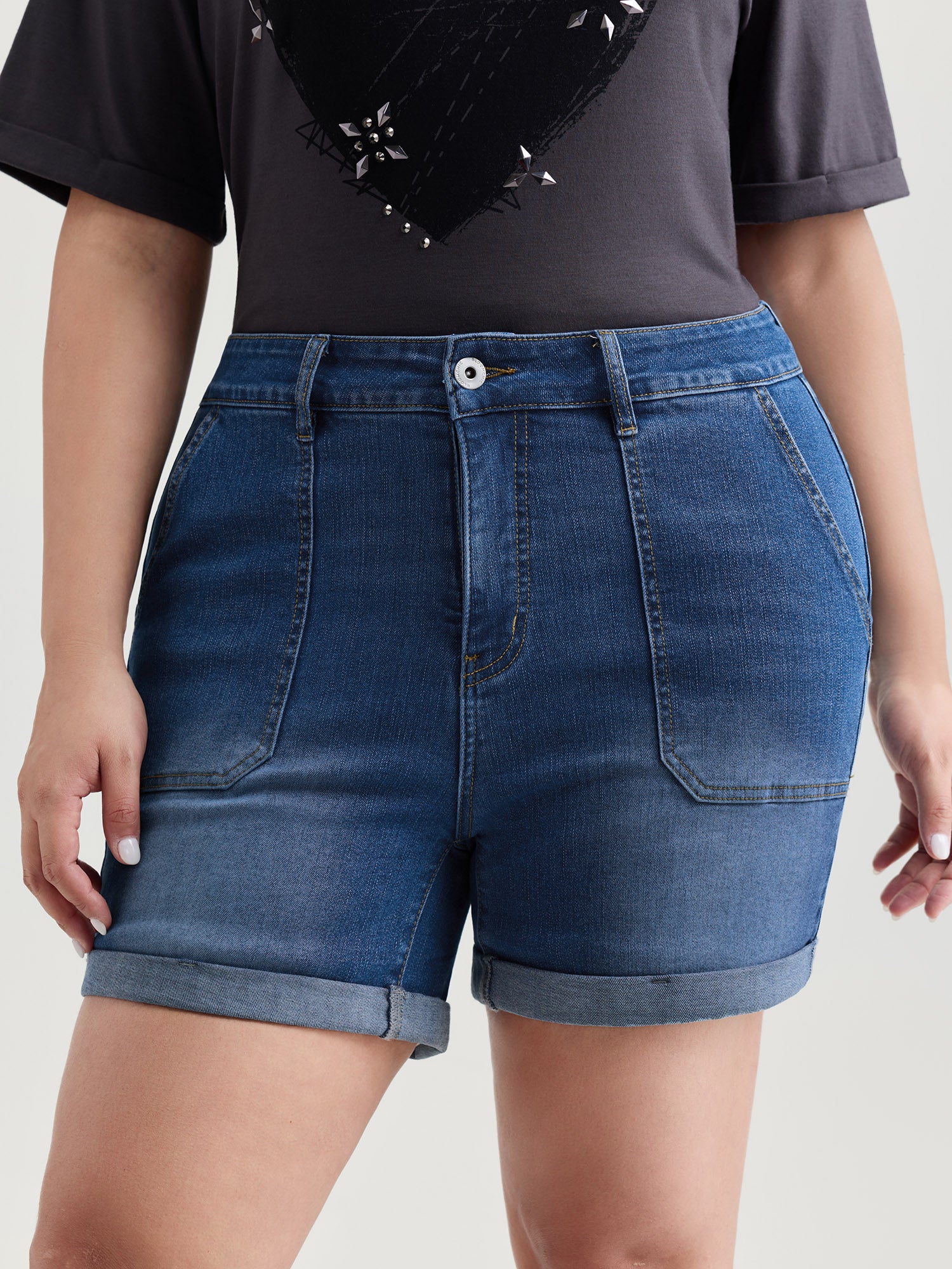 Elastic Back-Waist Skinny-Fit Denim Shorts