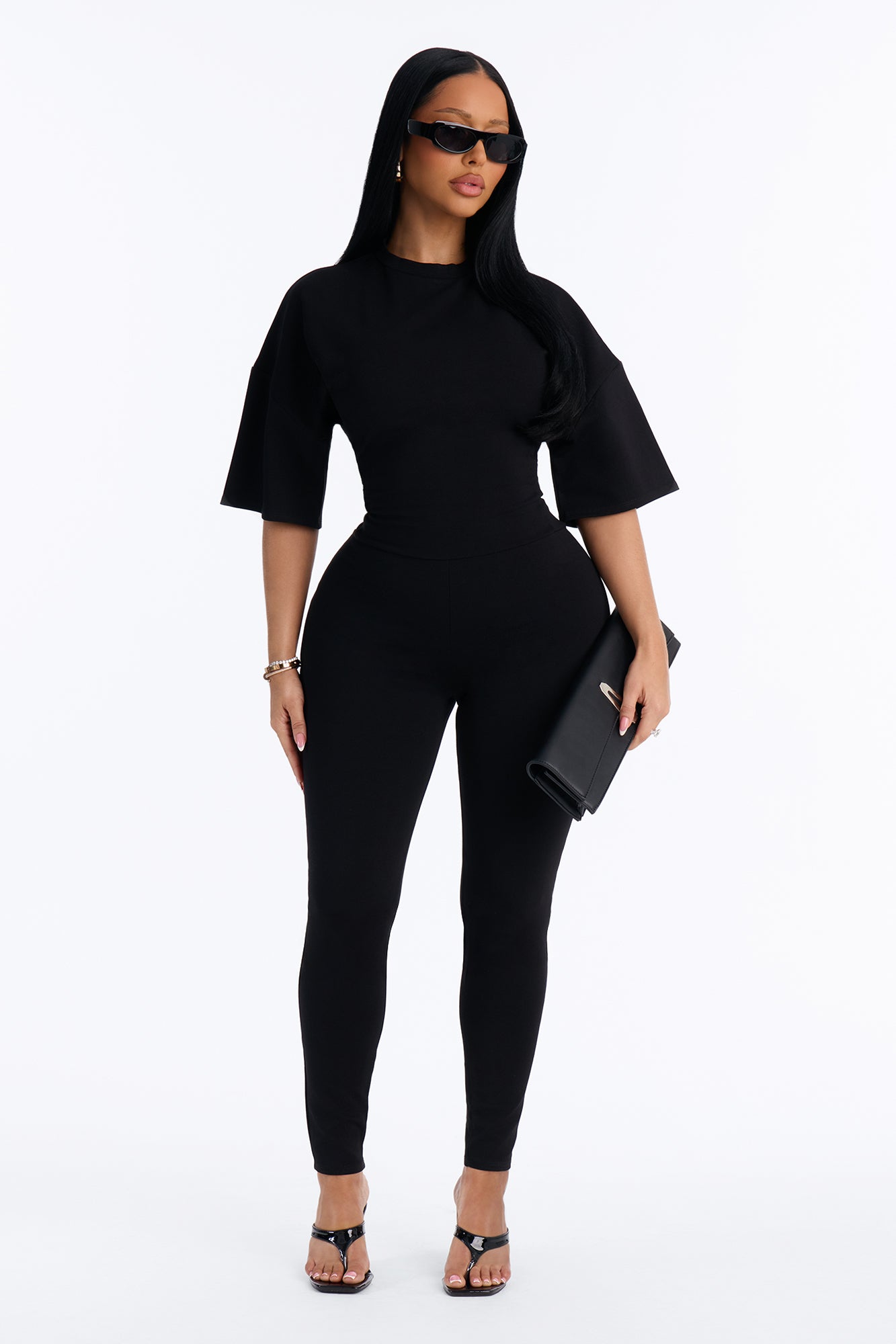On Repeat Short Sleeve Catsuit - Black