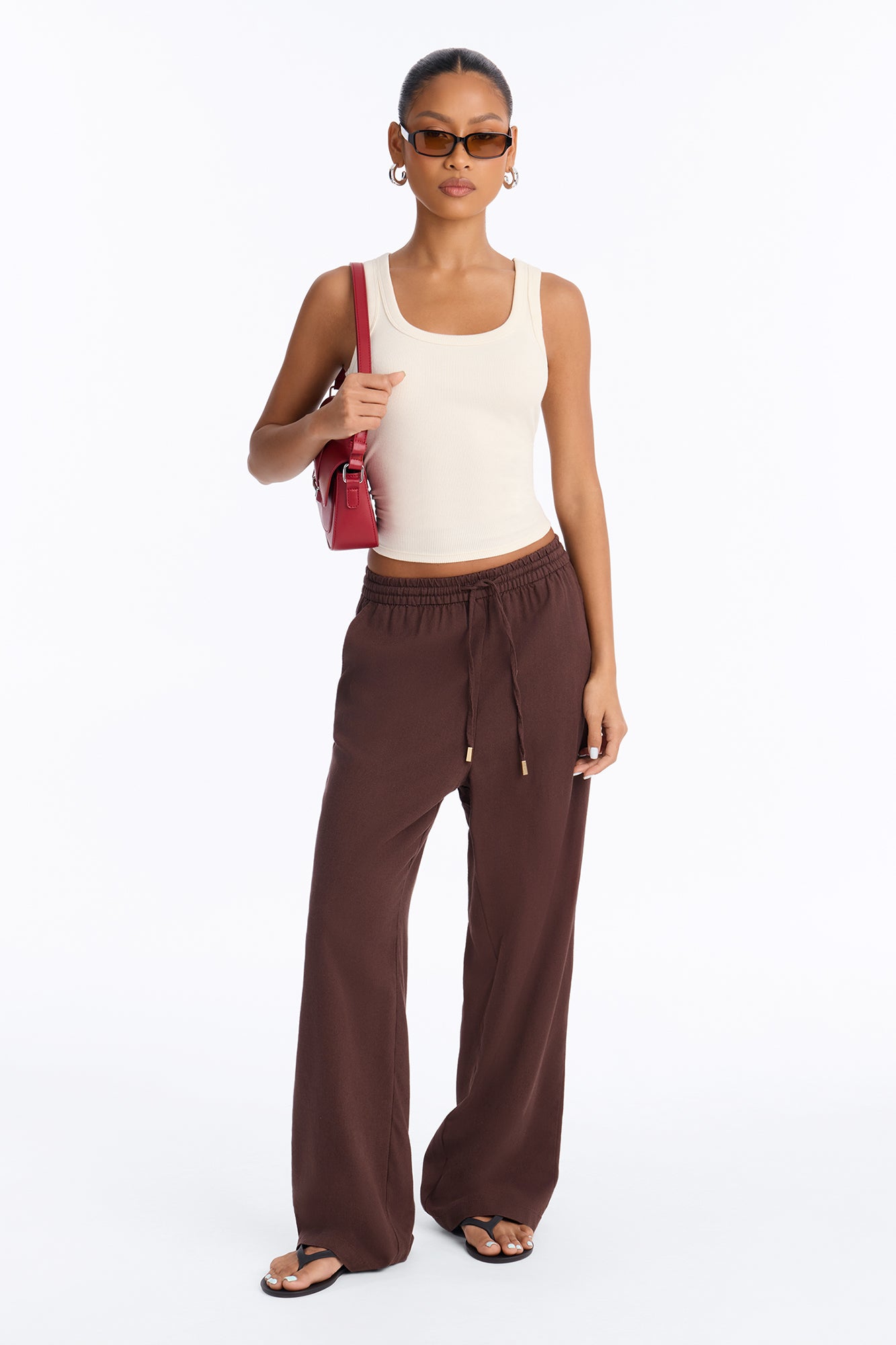 Sasha Drawstring Cotton Blend Pant - Brown