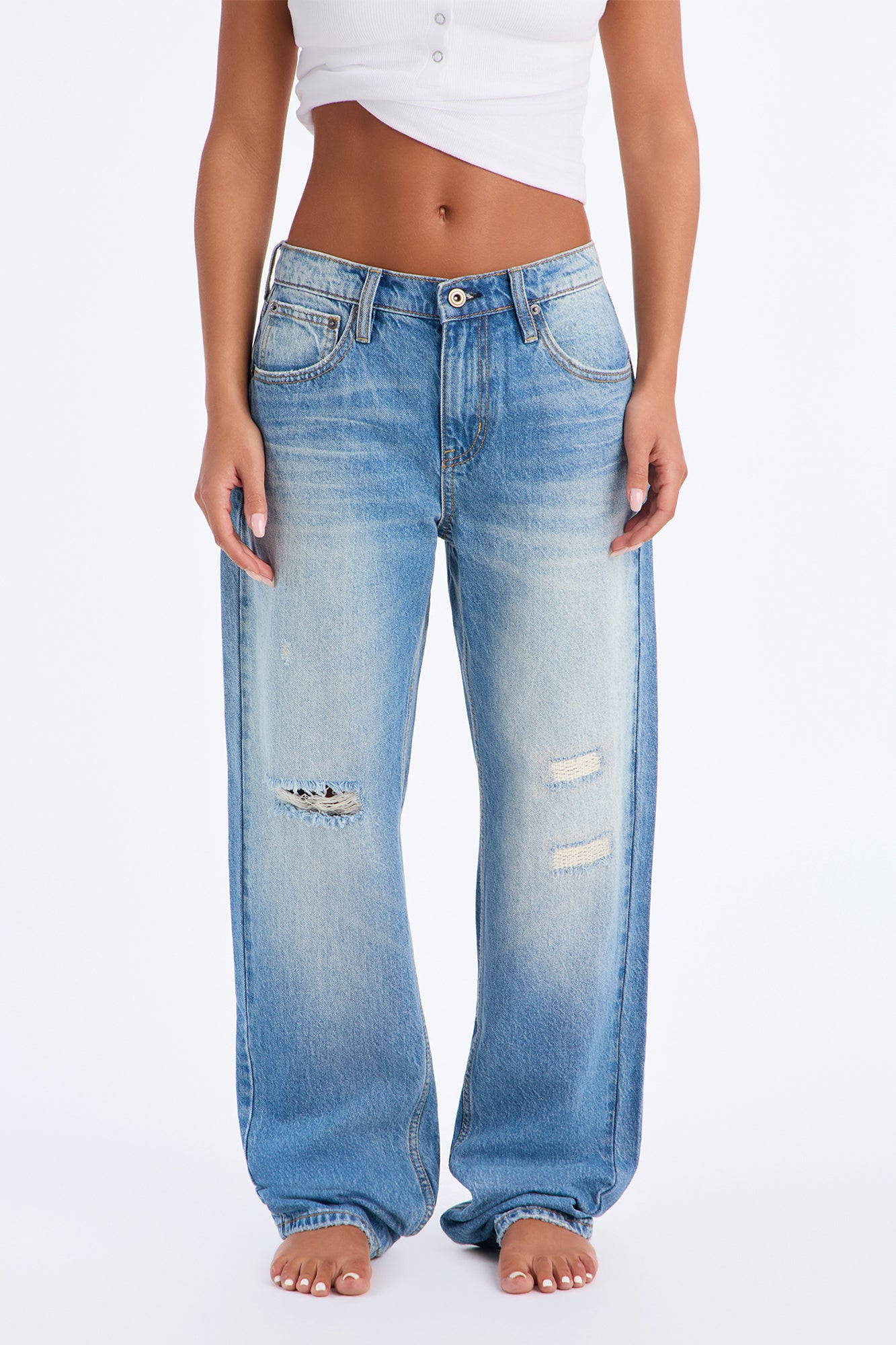 Tribecca 90s Classic Premium Ripped Straight Leg Jean - Vintage Wash