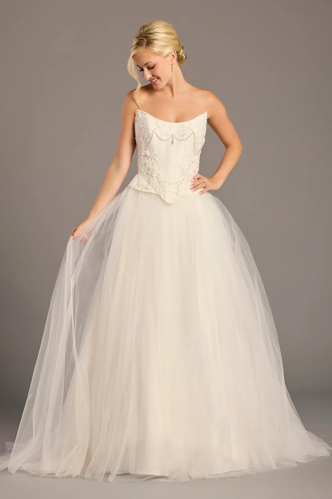 Sculpted Strapless Tulle Ball Gown Wedding Dress