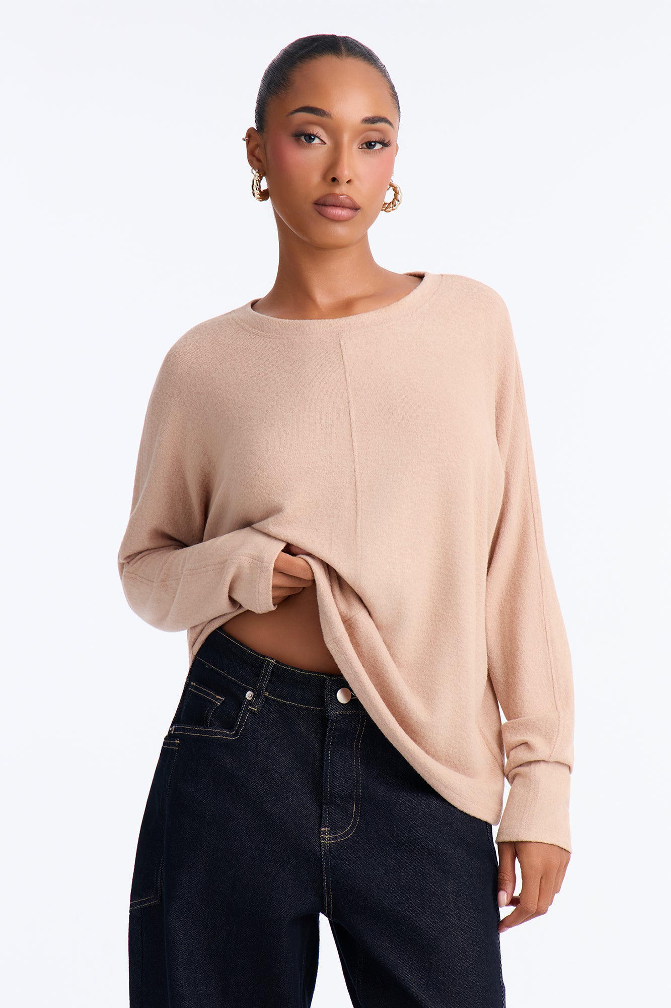 Stephanie Relaxed Fit Long Sleeve Tee - Taupe
