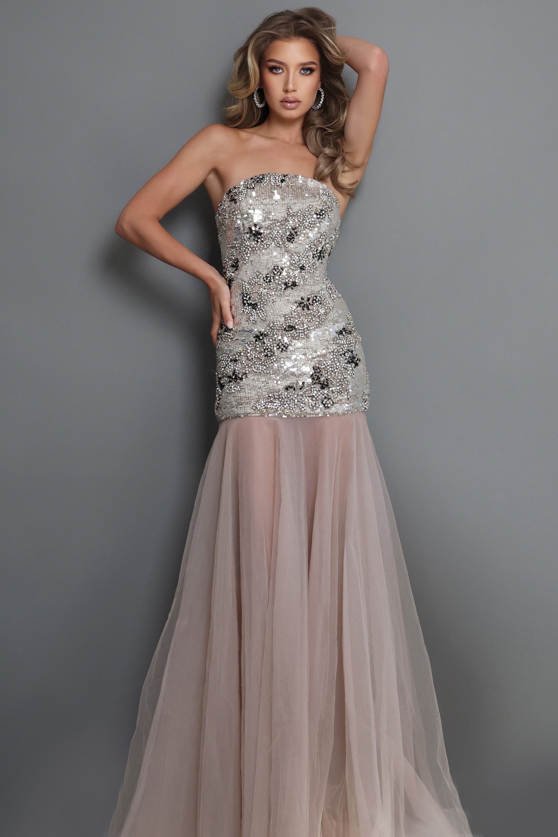 Jovani 52538 Tulle Flared Skirt Strapless Dress