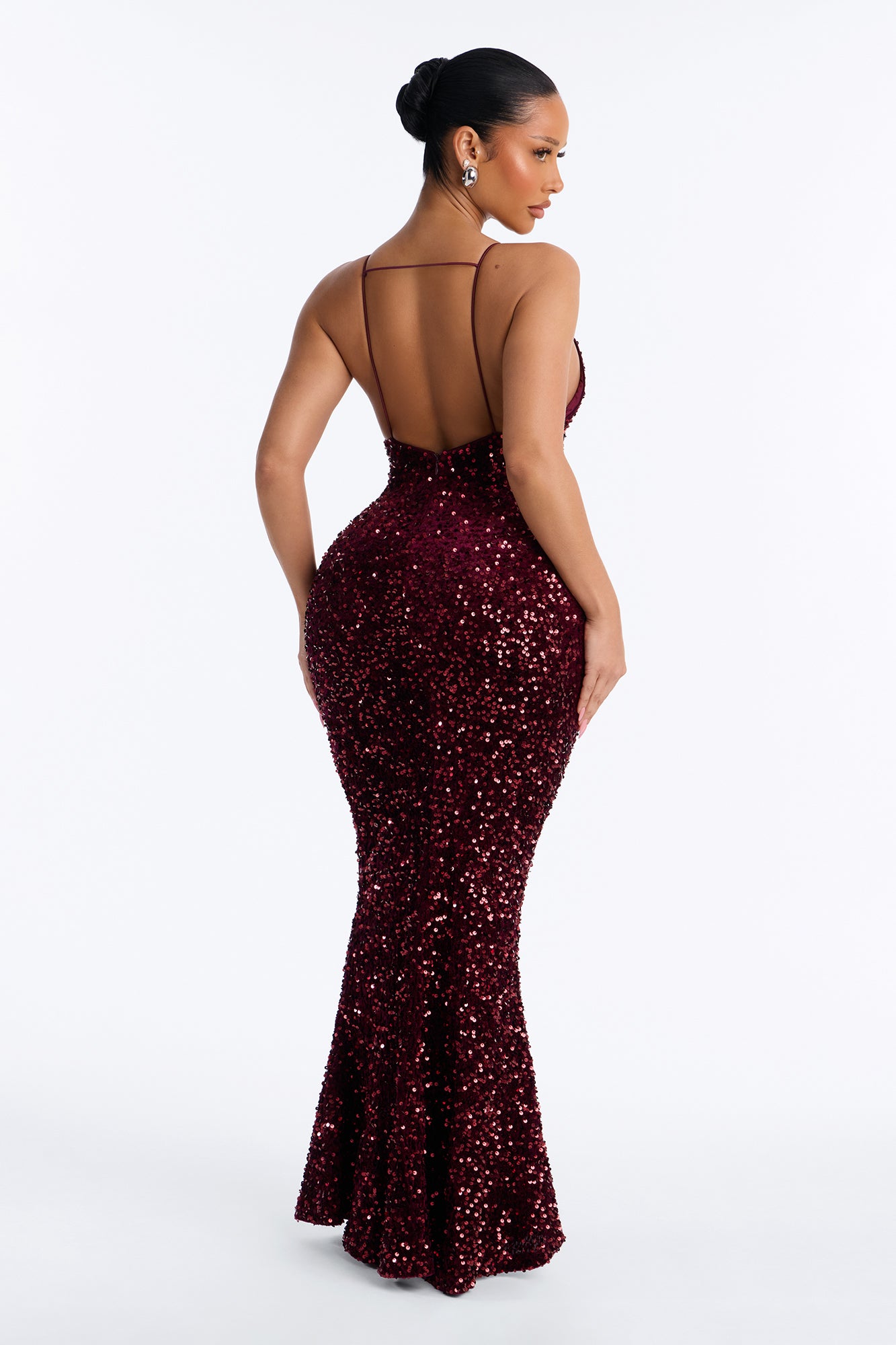 Can't Keep Up Backless Sequin Maxi Dress - Burgundy