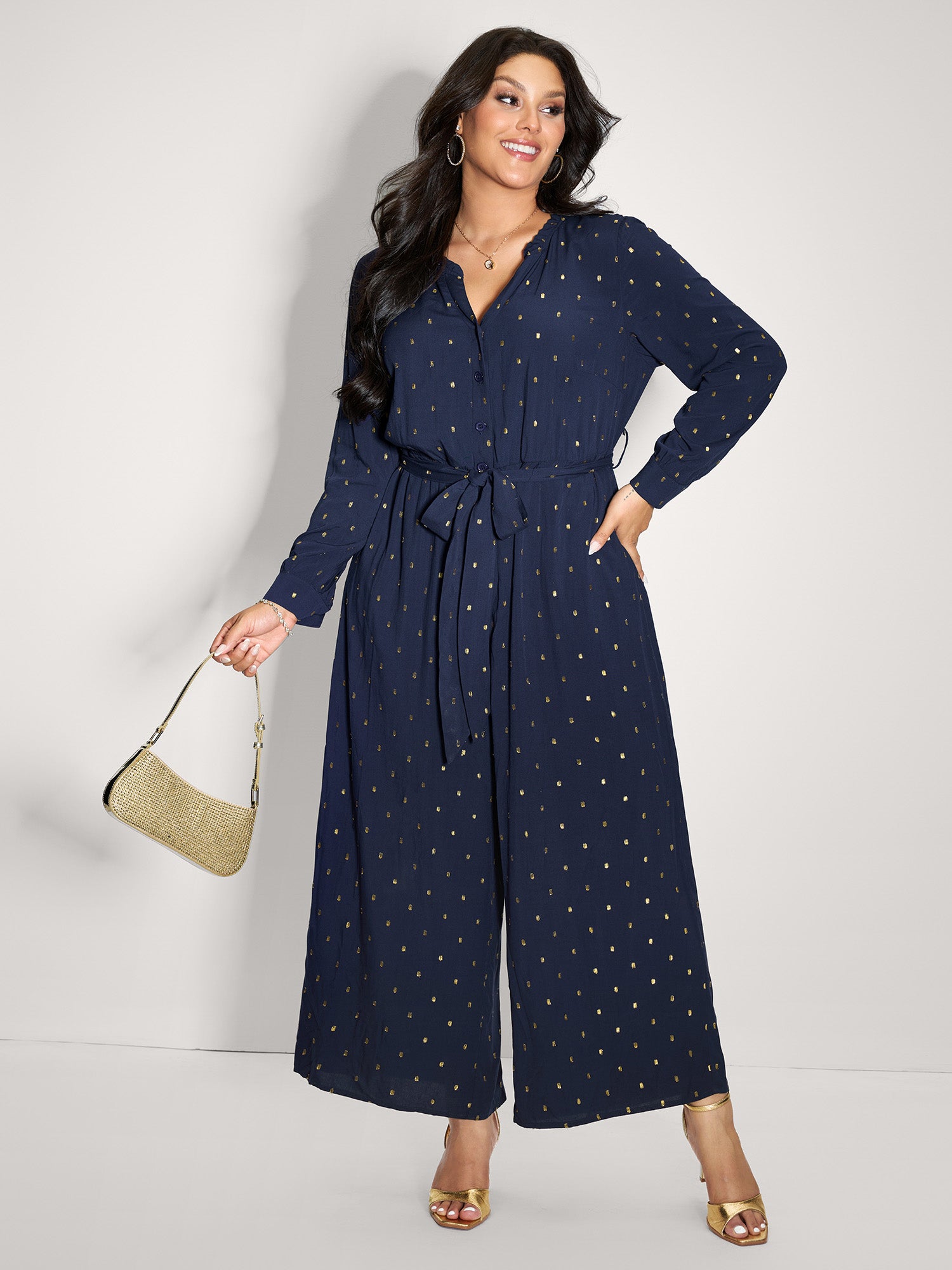 Supersoft Jacquard Dots Belted Jumpsuit