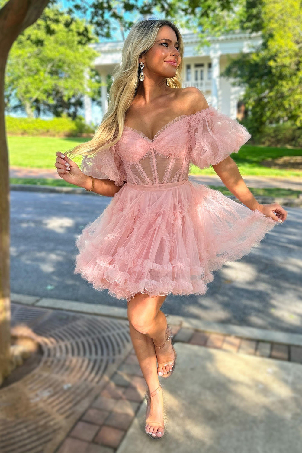 Light Pink Corset A-Line Short Homecoming Dress/Mini Dress
