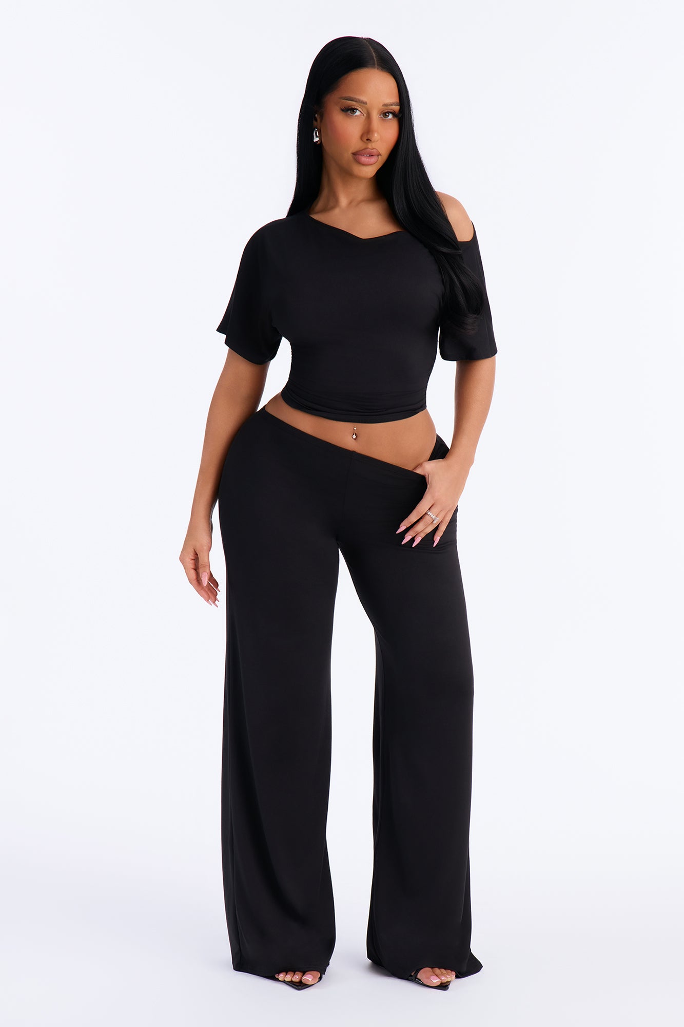 Mel Off Shoulder Pant Set - Black