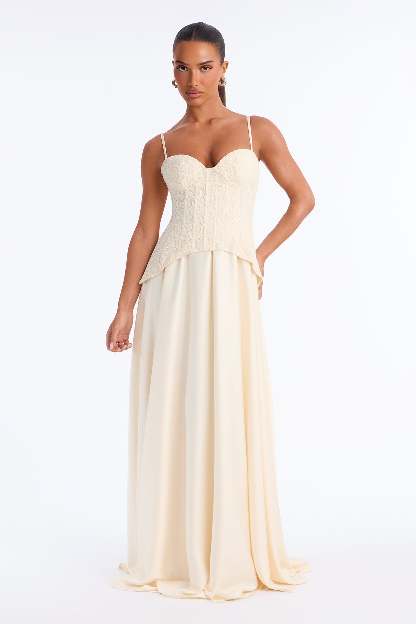 Daniella Satin Lace Corset Maxi Dress - Cream