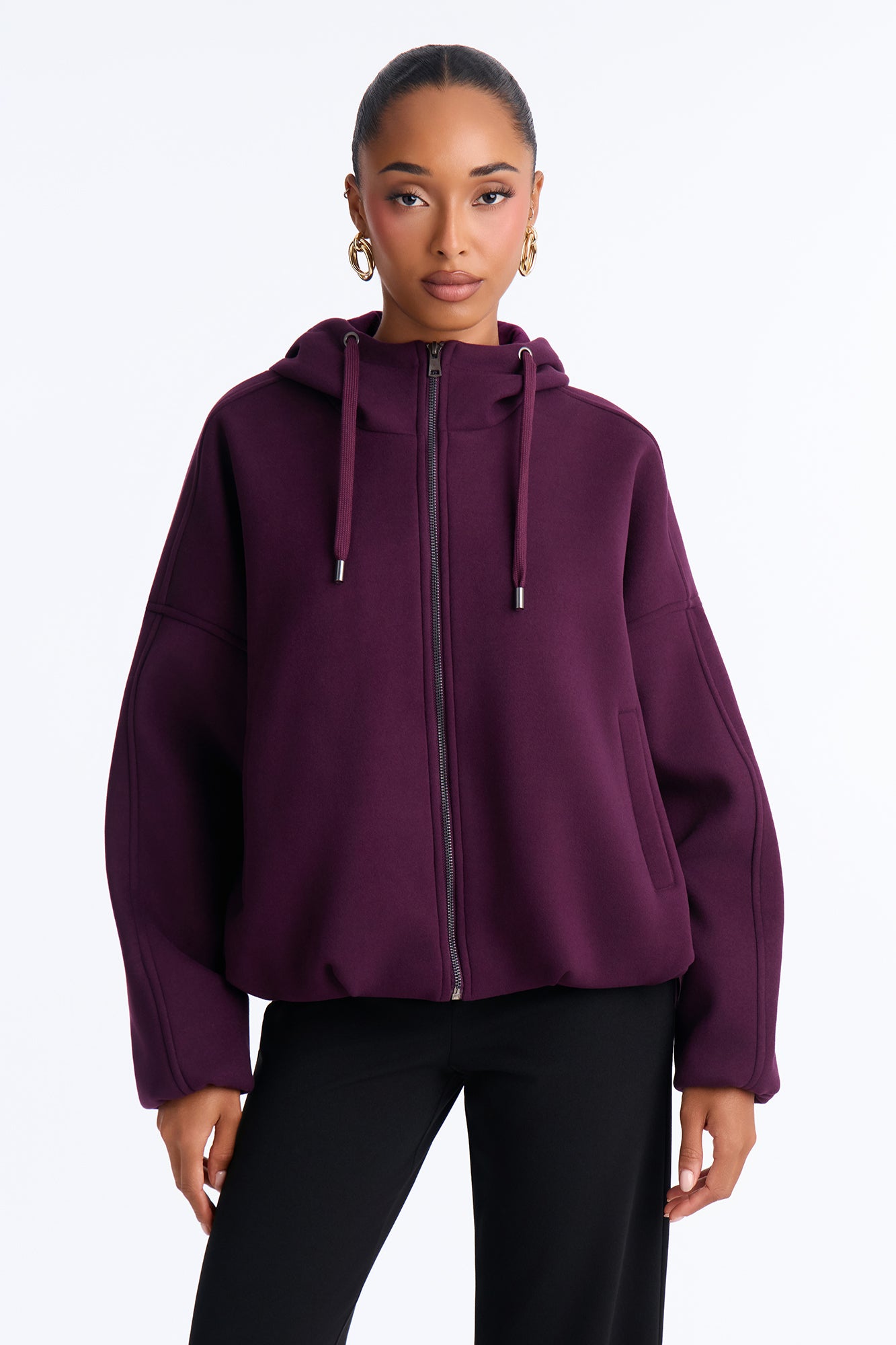 Layne Hooded Bomber Jacket - Burgundy