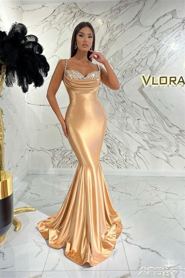 Spaghetti-Straps Sweetheart Evening Dress With Sequins Mermaid