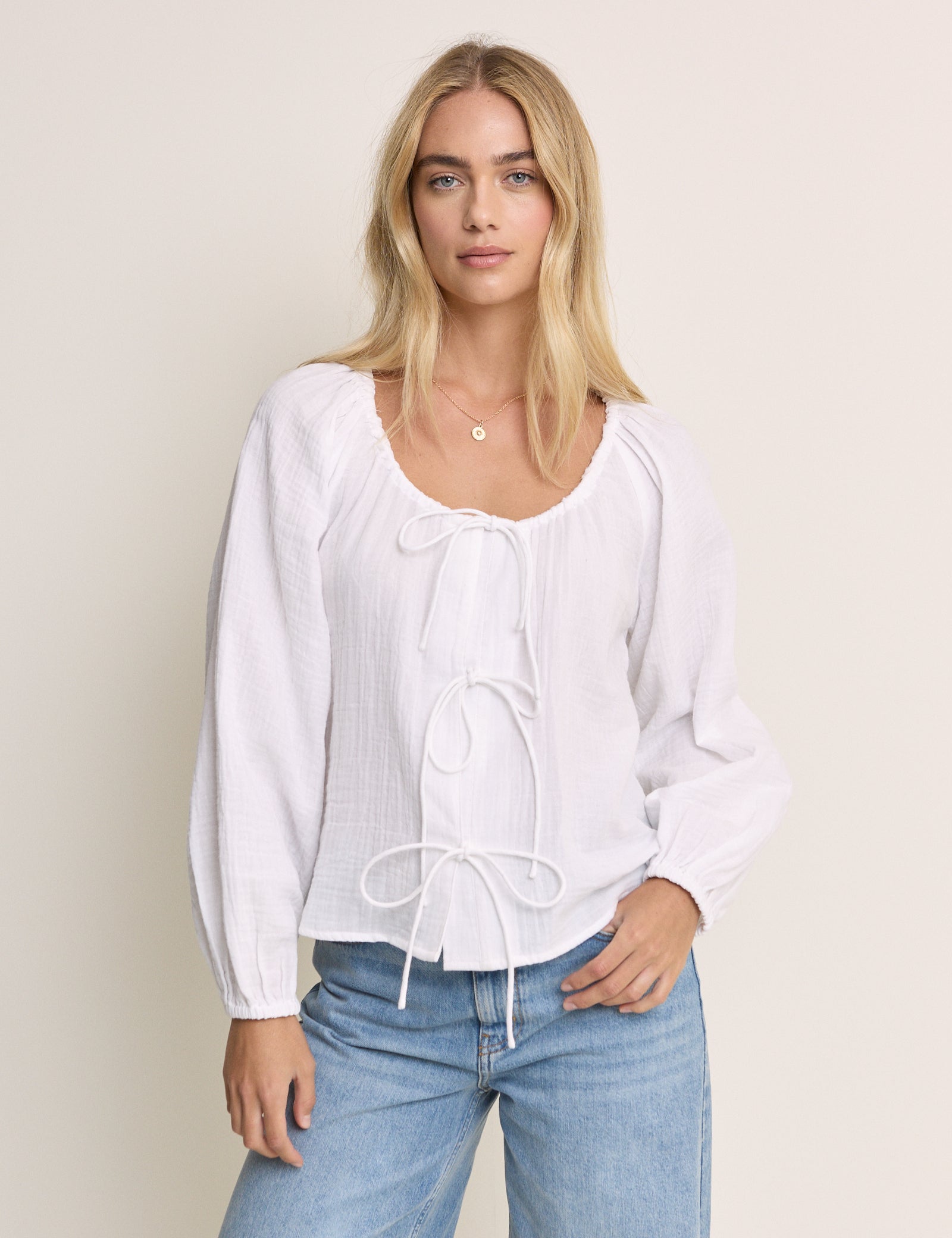 White Scoop Neck Double Gauze Top