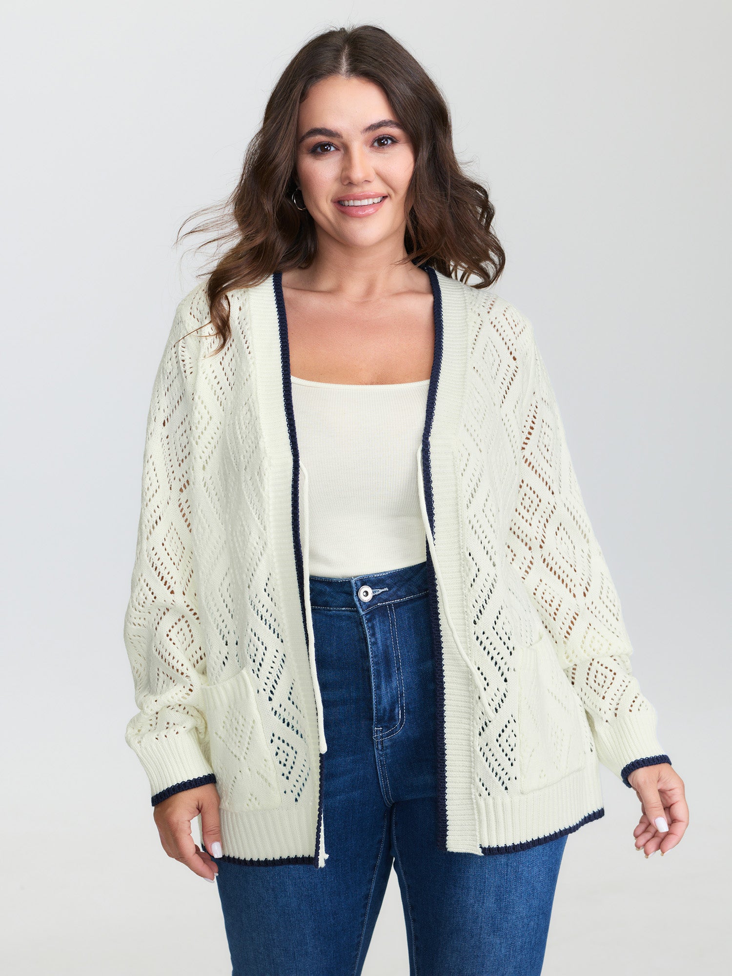 Textured Cut-Out Tie-Front Knit Cardigan