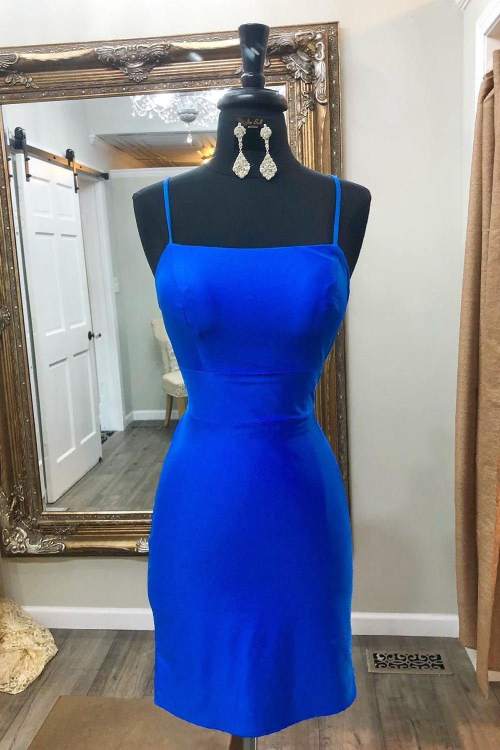 Simple Royal Blue Satin Tight Short Homecoming Dress/Mini Dress