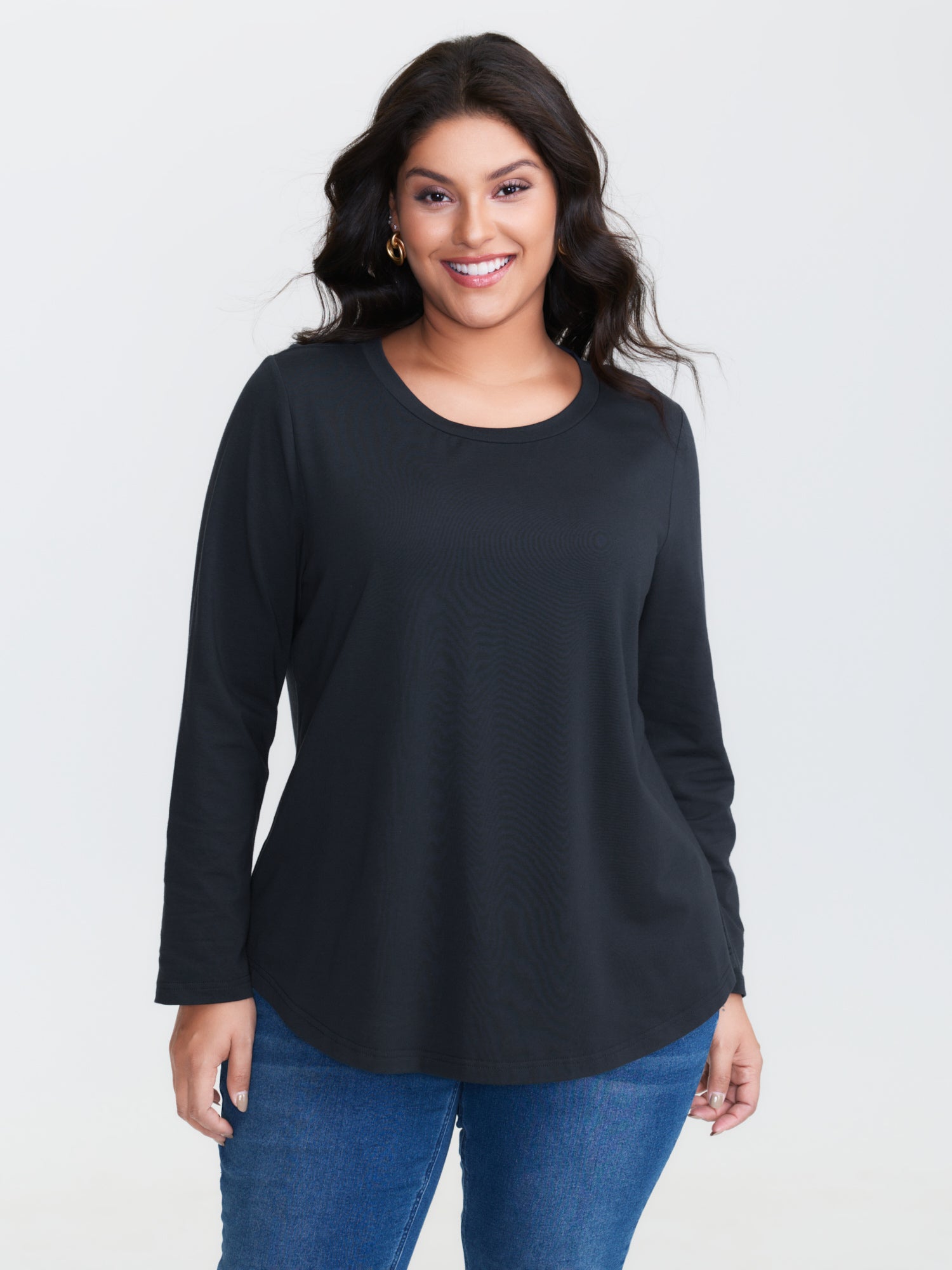 Pure Cotton Curvy Hem Plain T-Shirt