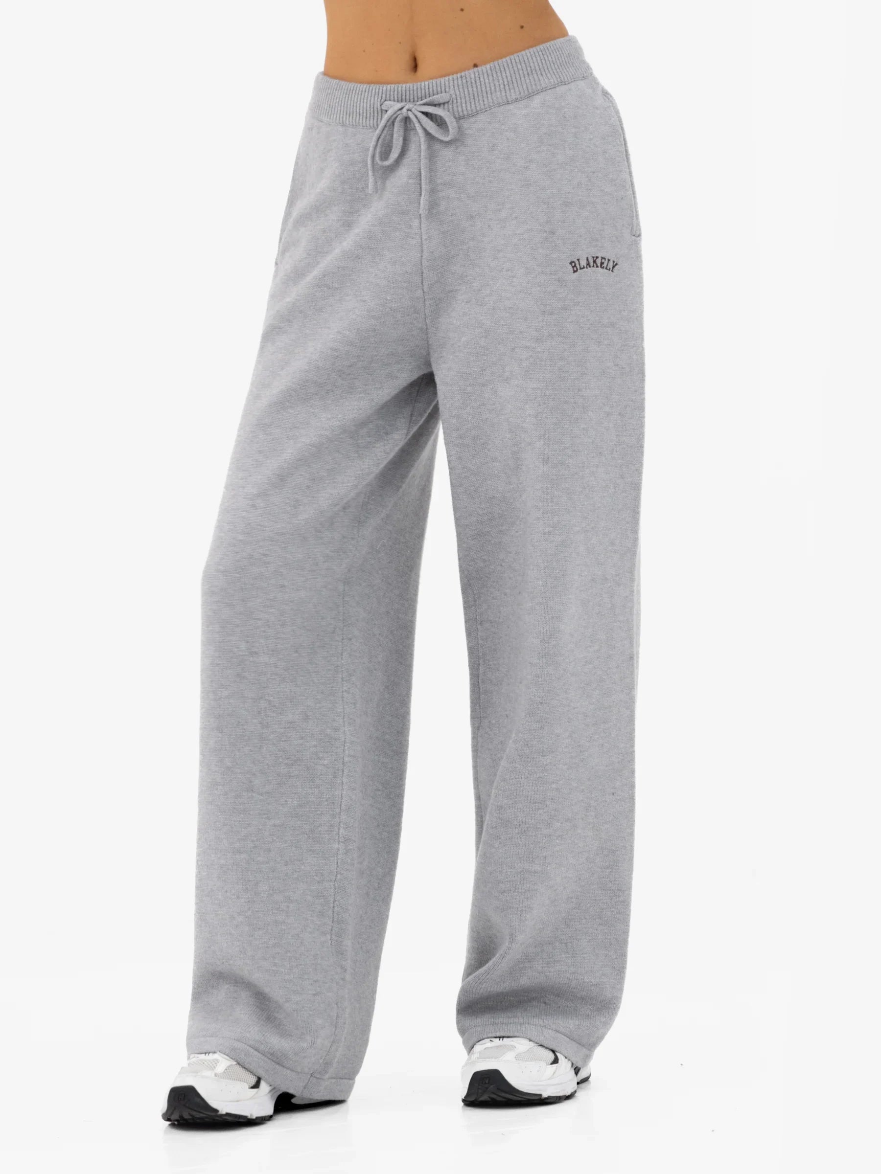 Varsity Knitted Wide Leg Sweatpants - Grey