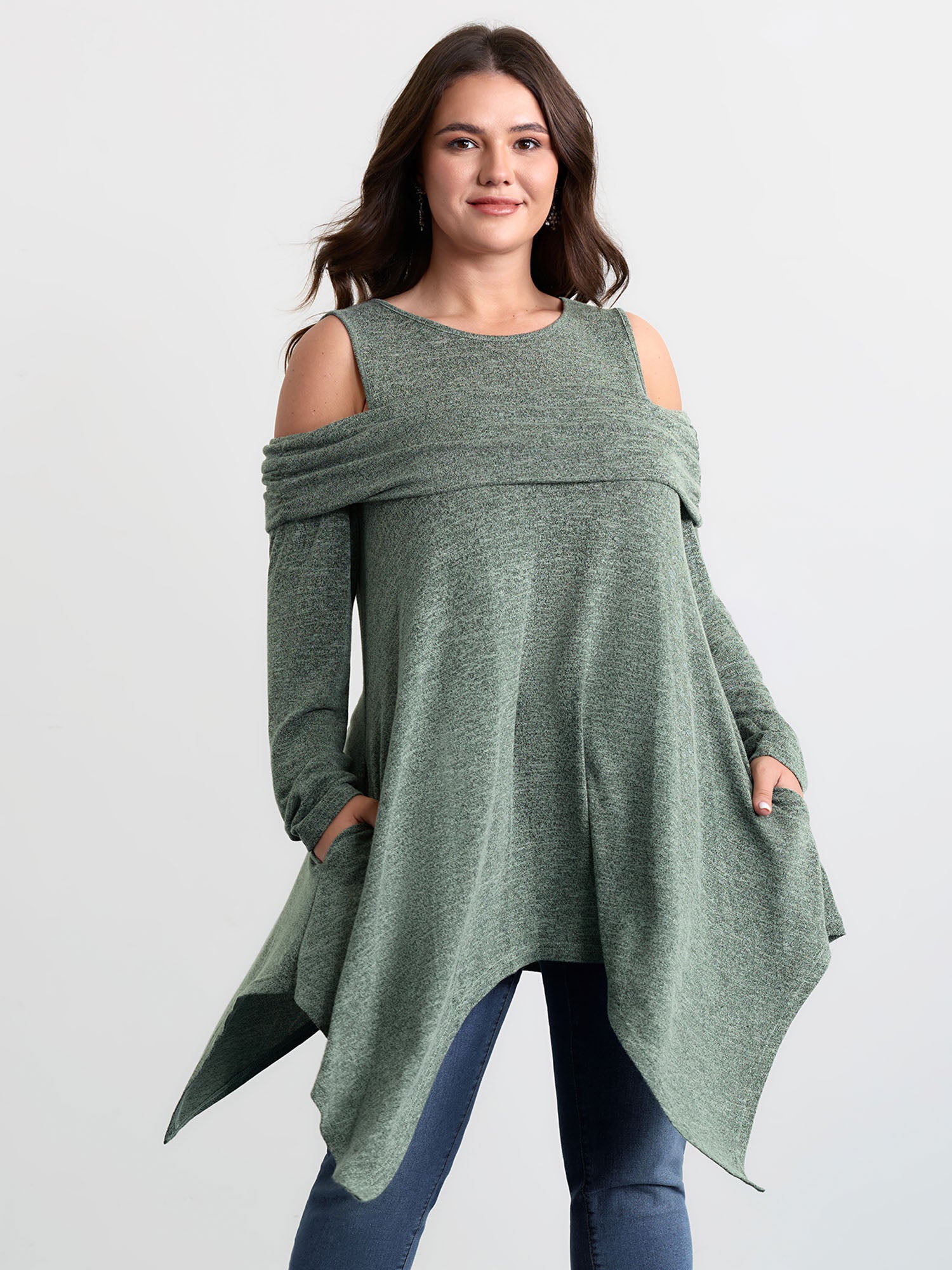 Supersoft Off-Shoulder Pleated Asymmetrical Hem Top