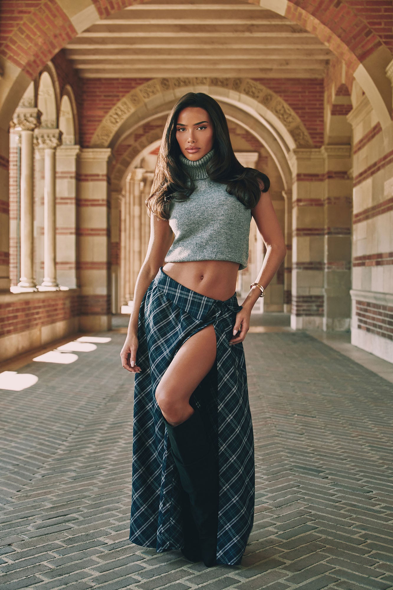 Blair Plaid Poplin Maxi Skirt - Navy/combo